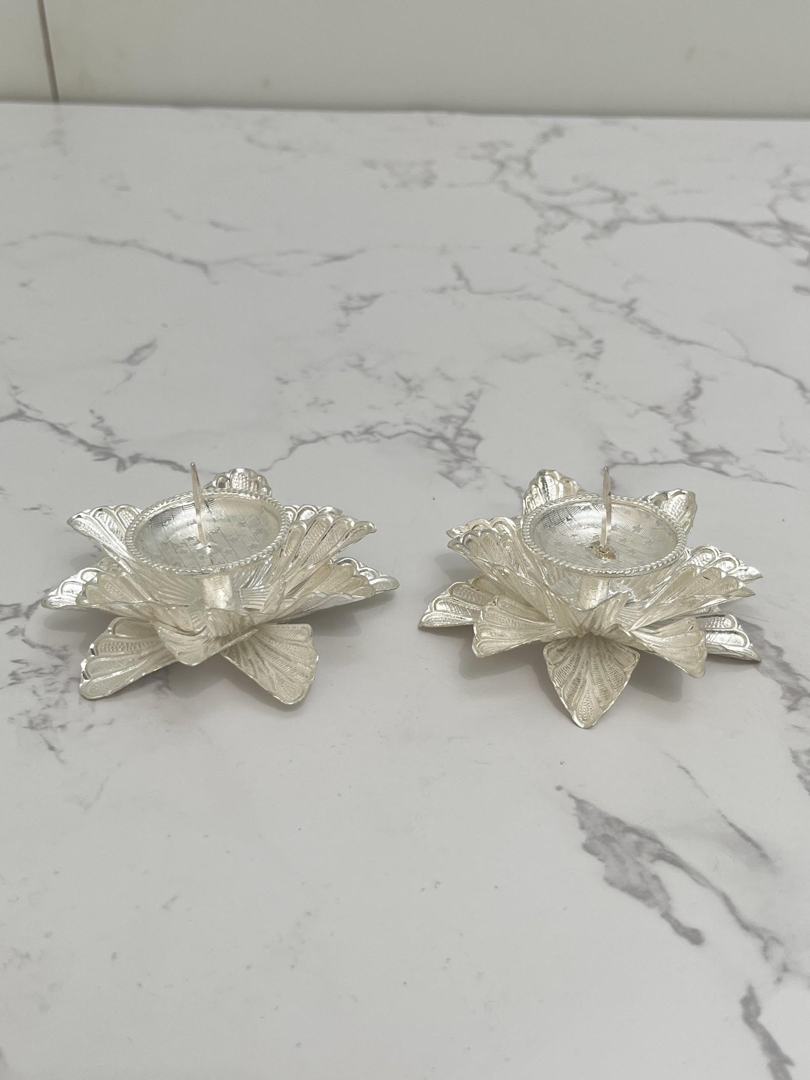 Silver Lotus Diya, sterling silver