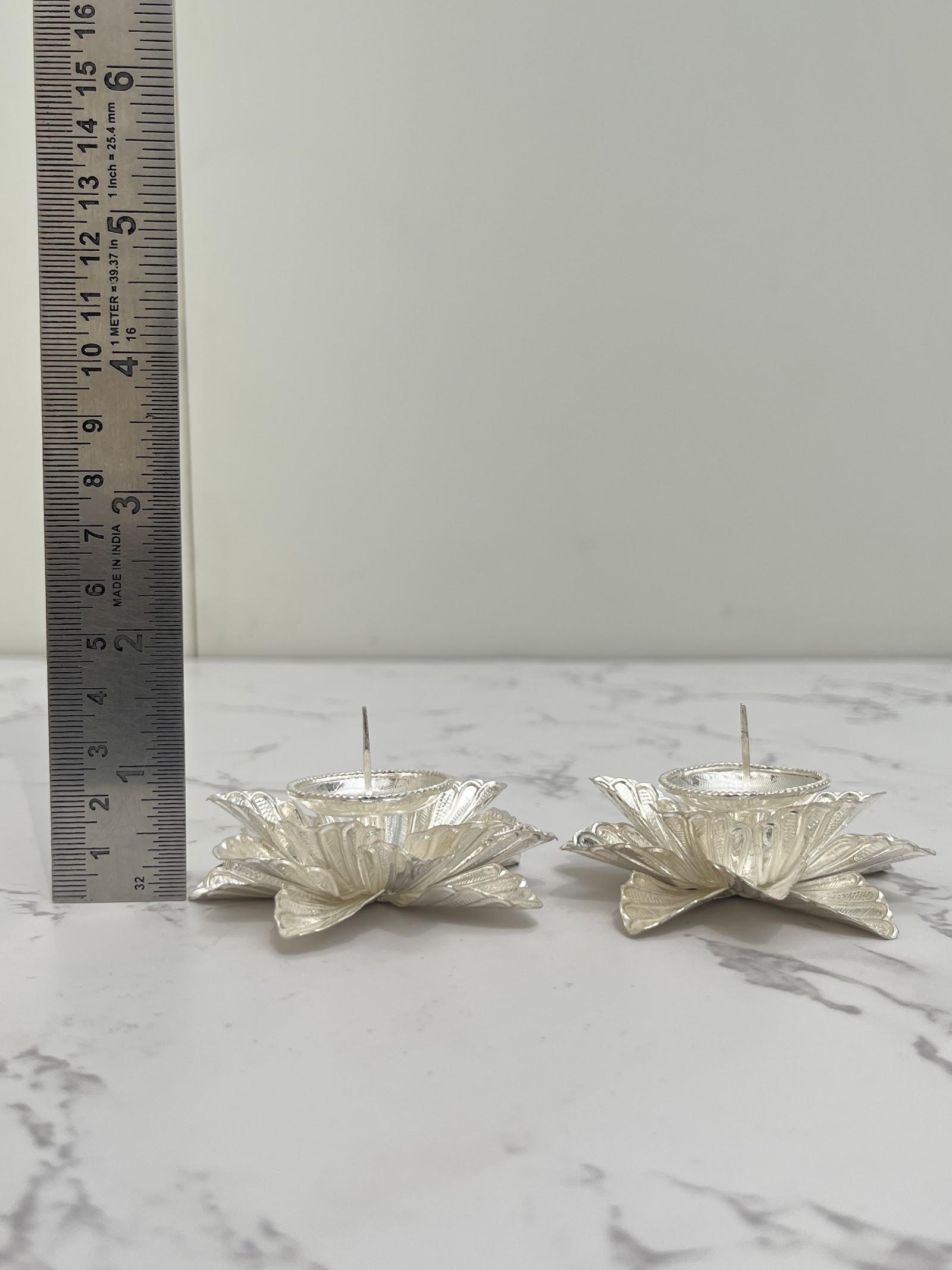 Silver Lotus Diya, sterling silver