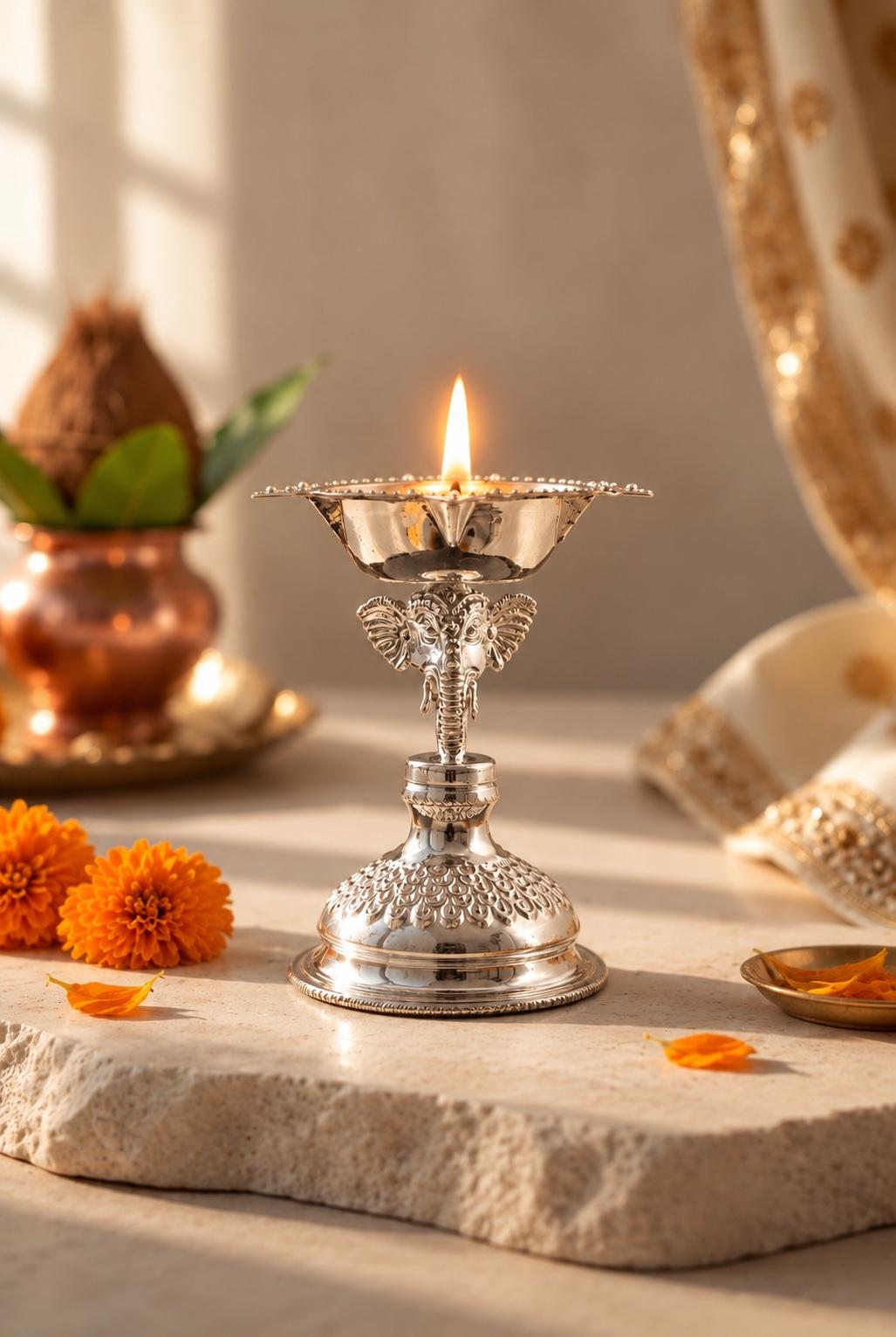 Silver Stem Diya, sterling silver