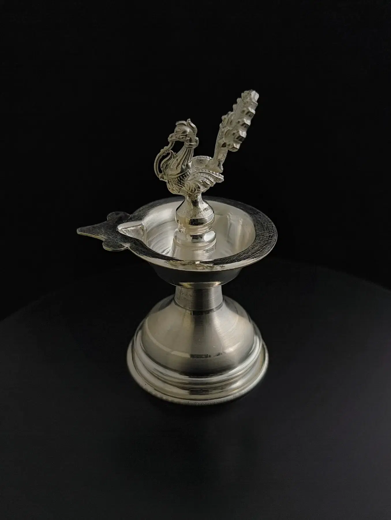 Silver Peacock Diya, in silver