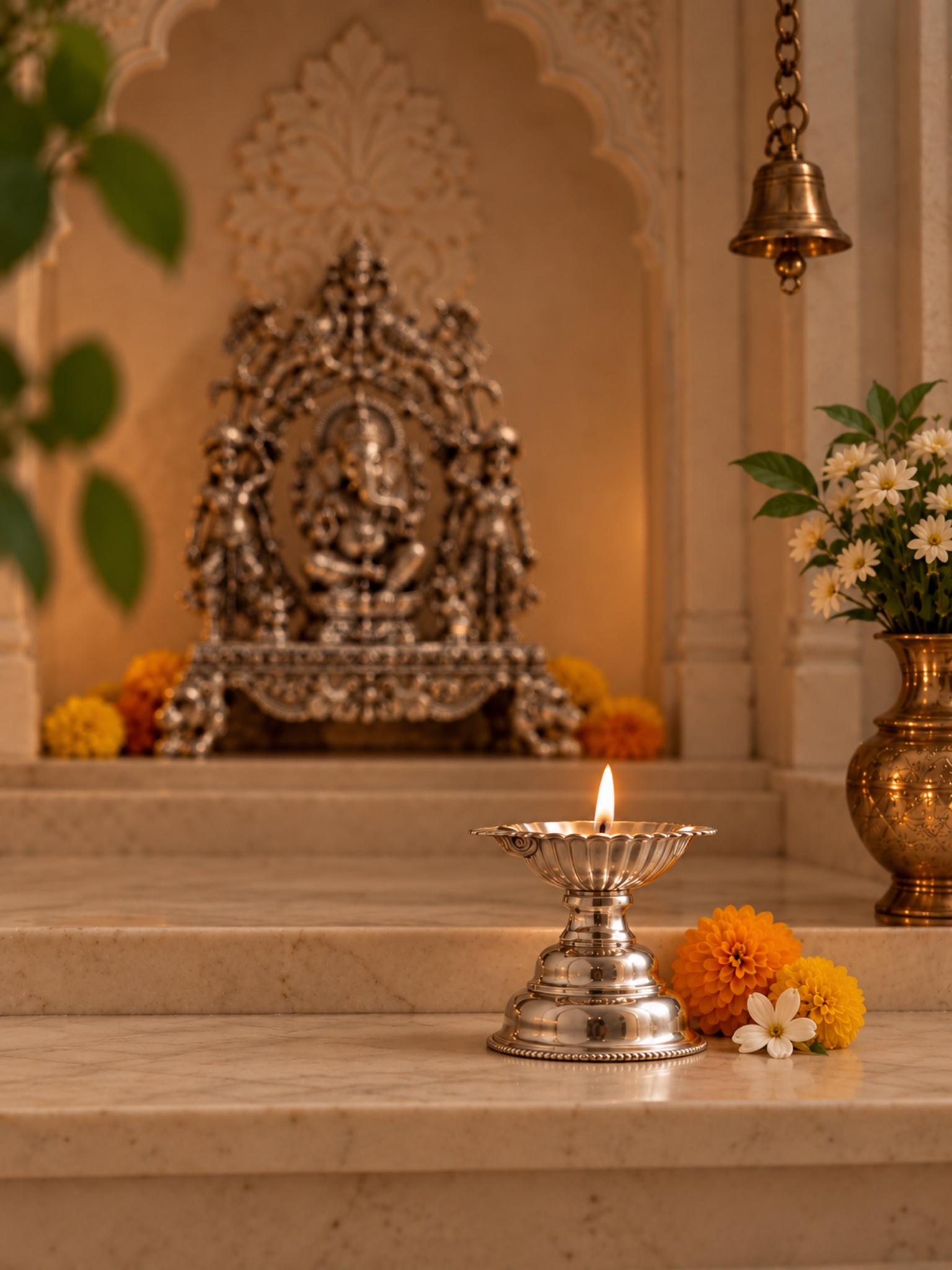 Silver Pedestal Diya, sterling silver