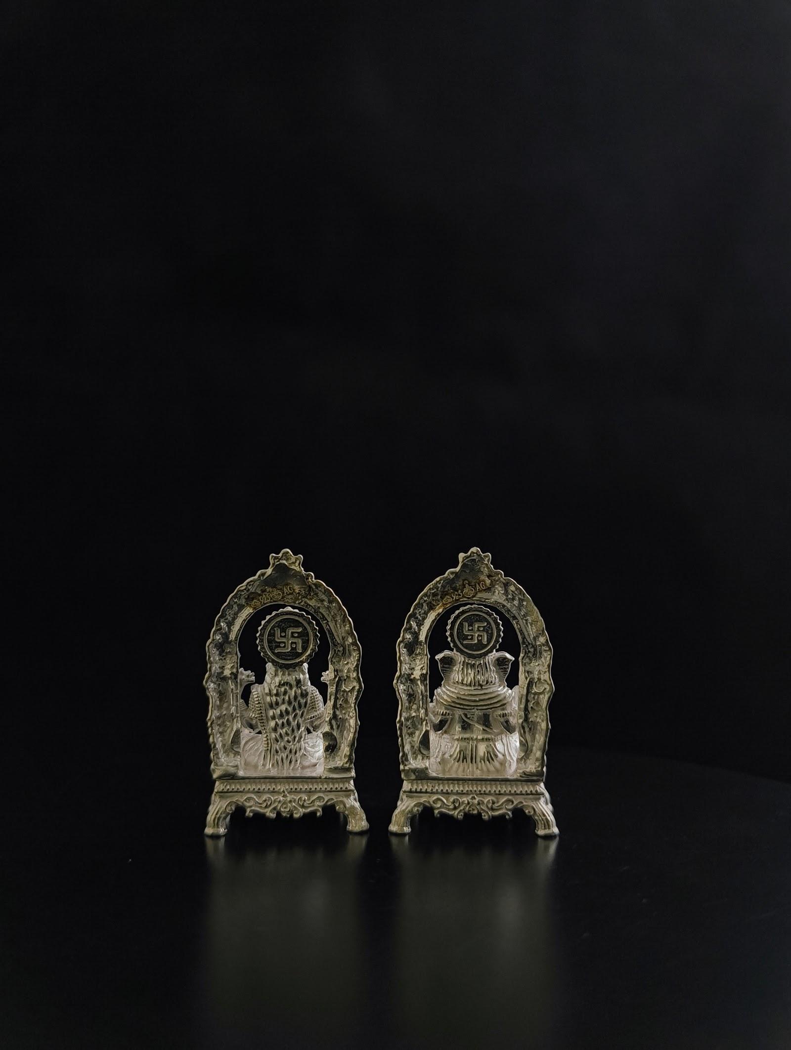 Silver Lakshmi Ganesh Idol Pair, sterling silver