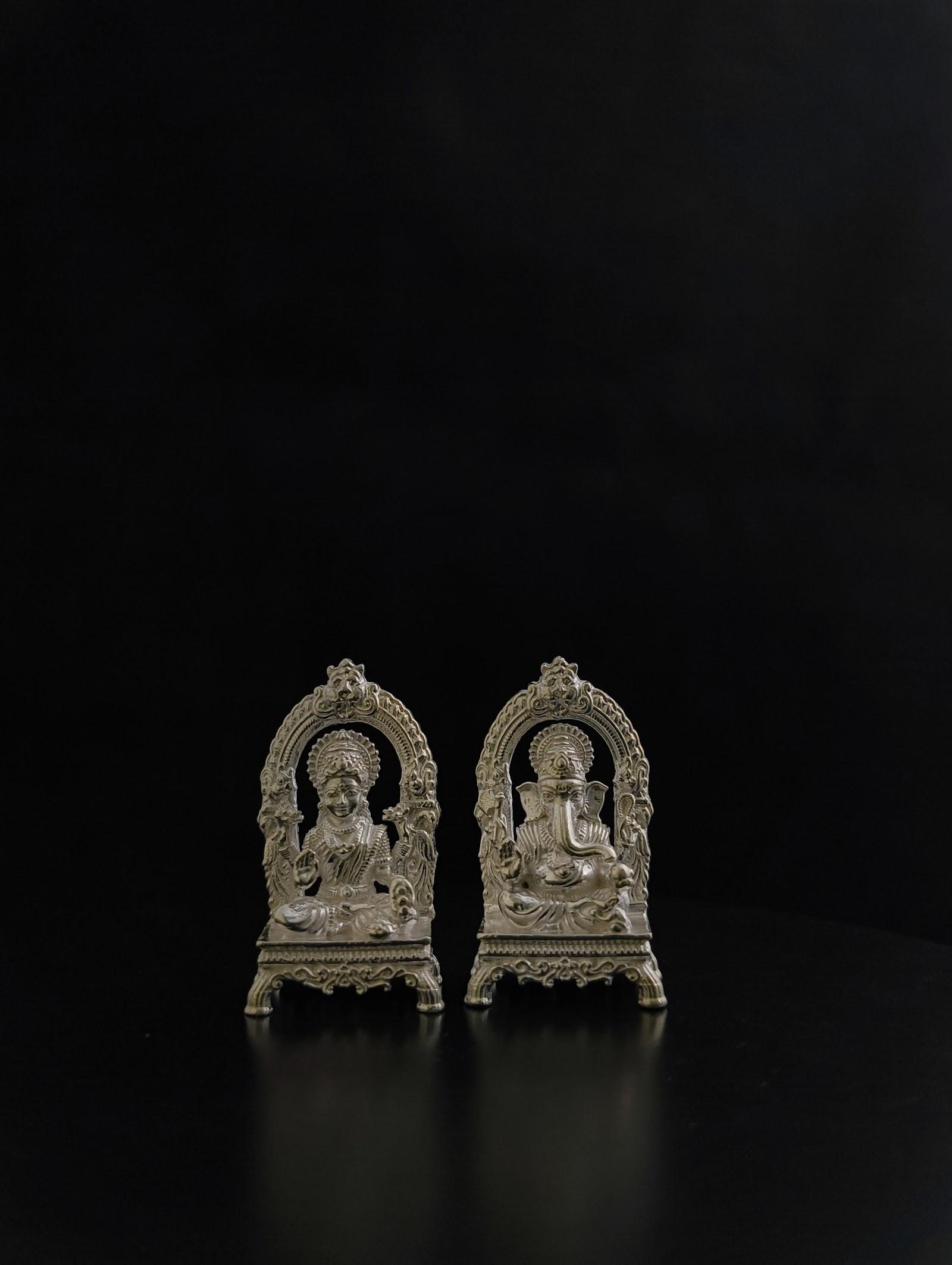 Silver Lakshmi Ganesh Idol Pair, sterling silver