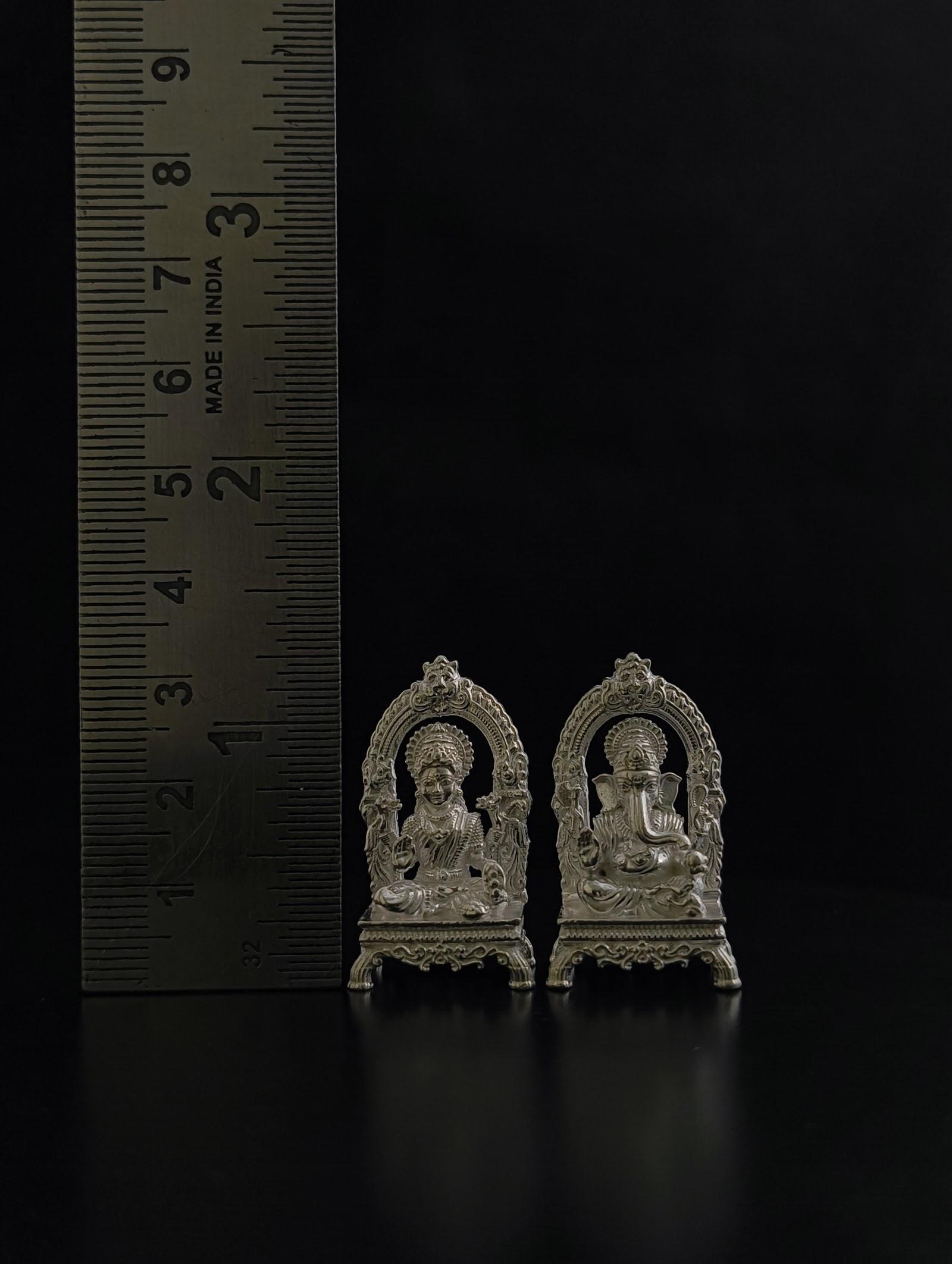 Silver Lakshmi Ganesh Idol Pair, sterling silver