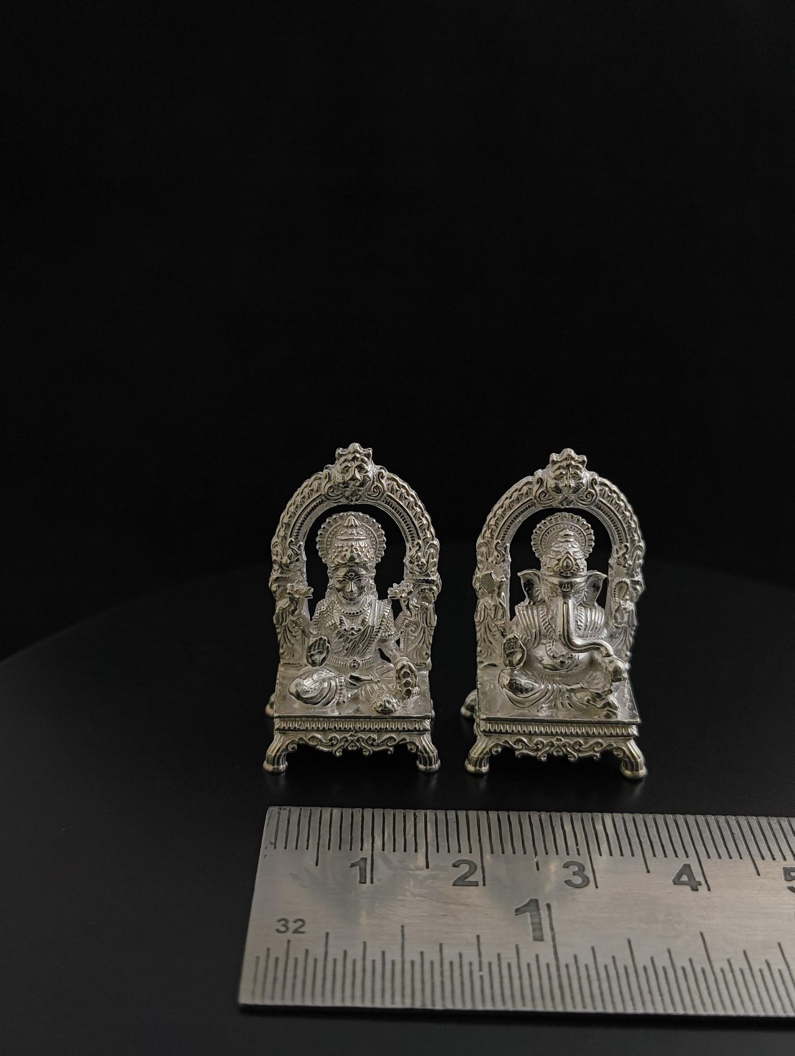 Silver Lakshmi Ganesh Idol Pair, sterling silver