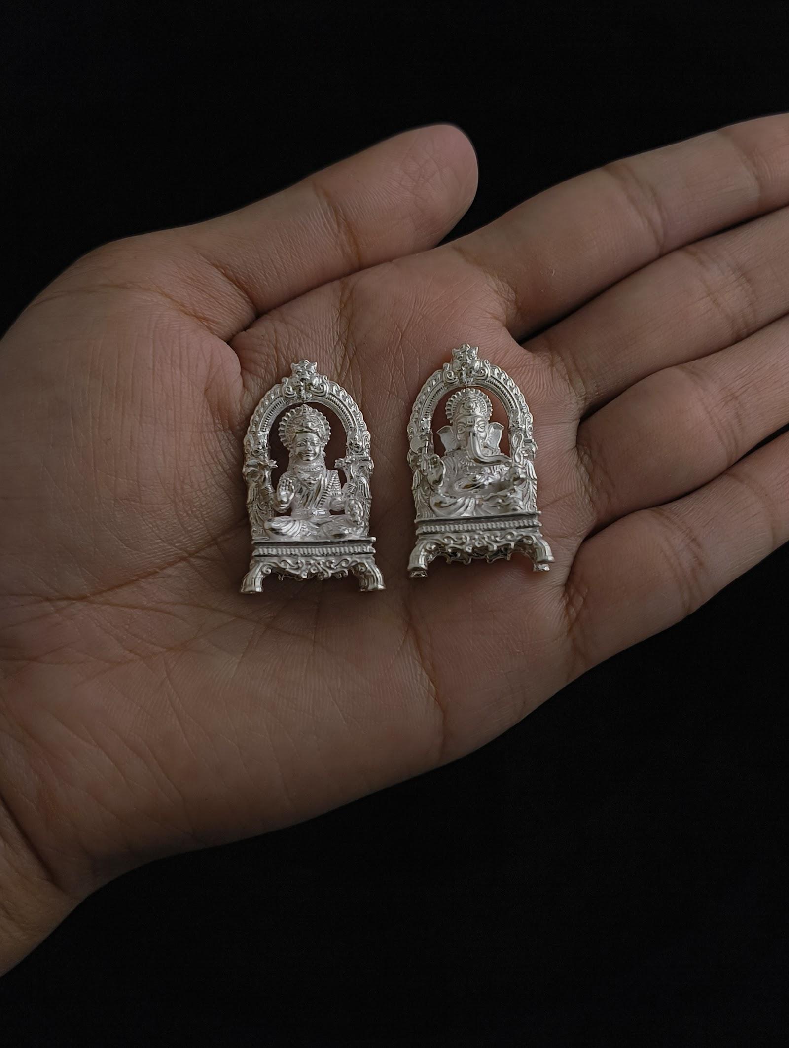 Silver Lakshmi Ganesh Idol Pair, sterling silver