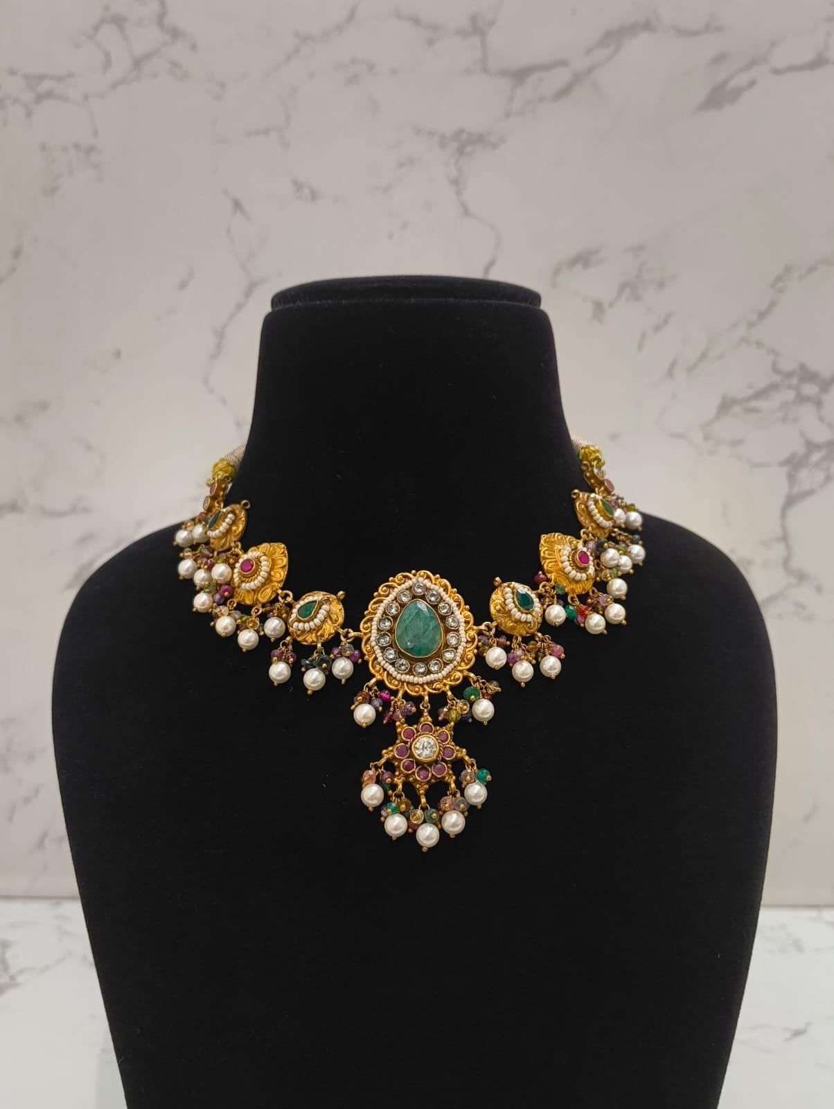 Kundan Pearl Drop Necklace, sterling silver