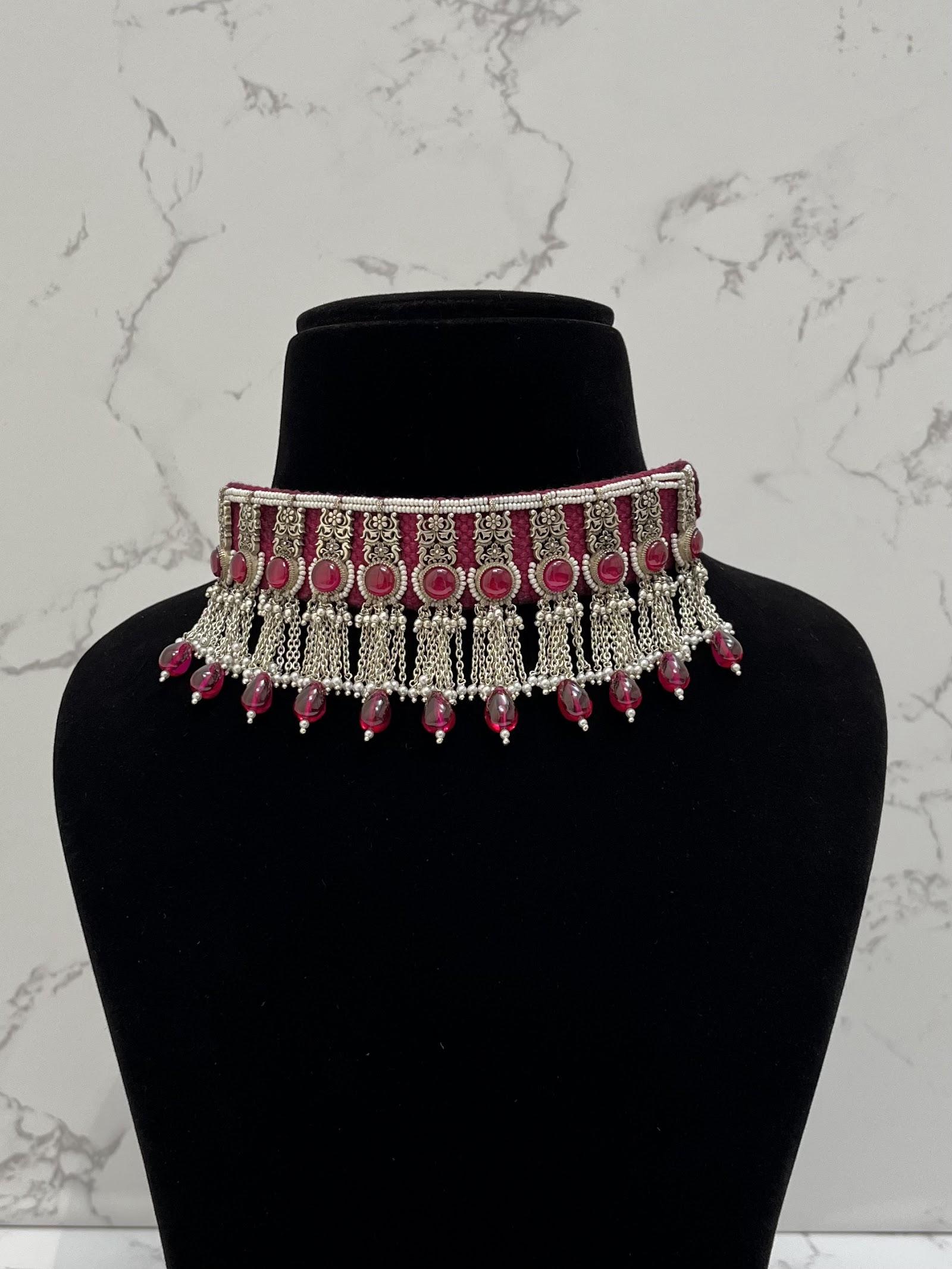 Pink Choker Necklace, sterling silver