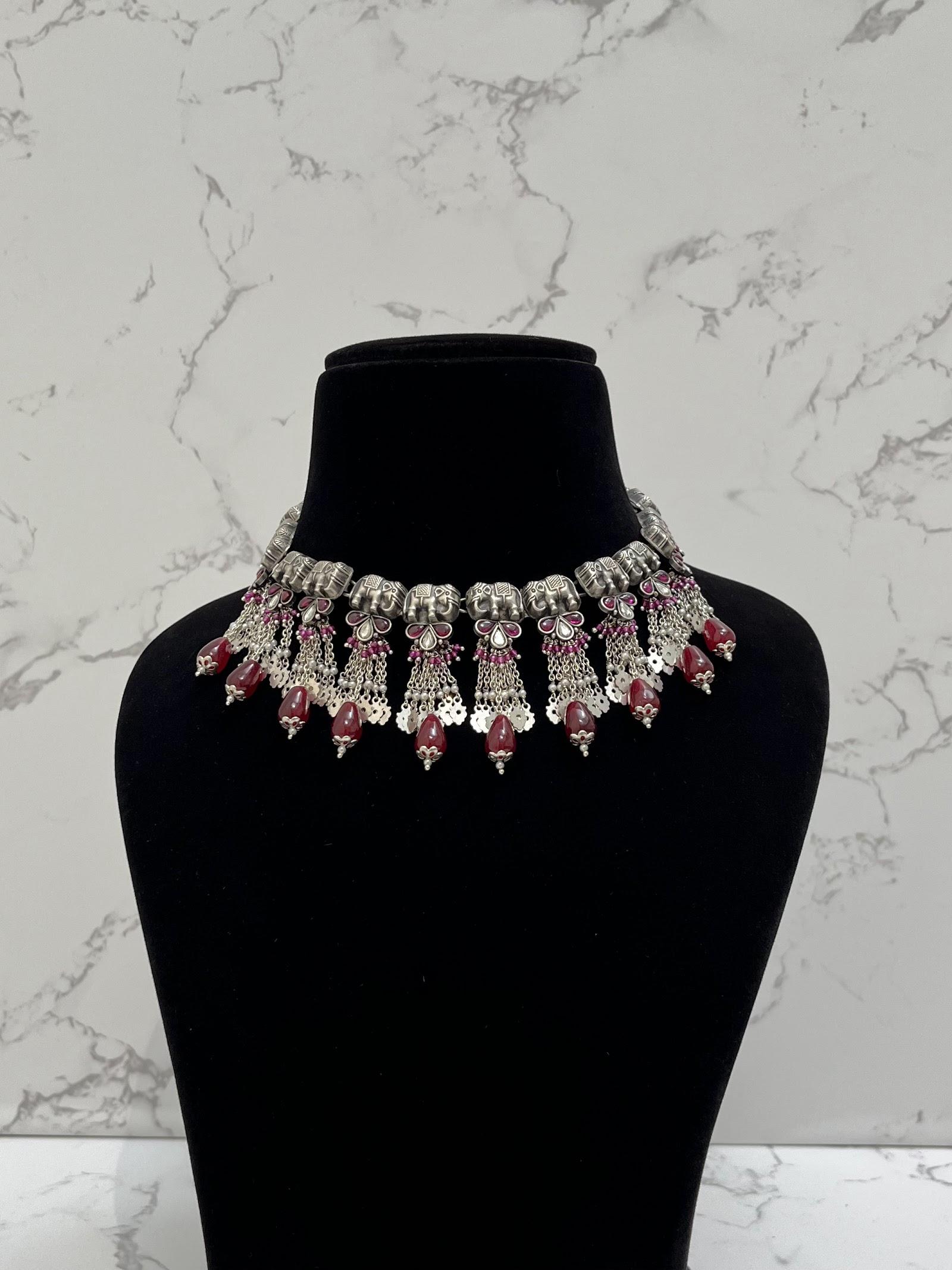 Elephant Choker Necklace, sterling silver