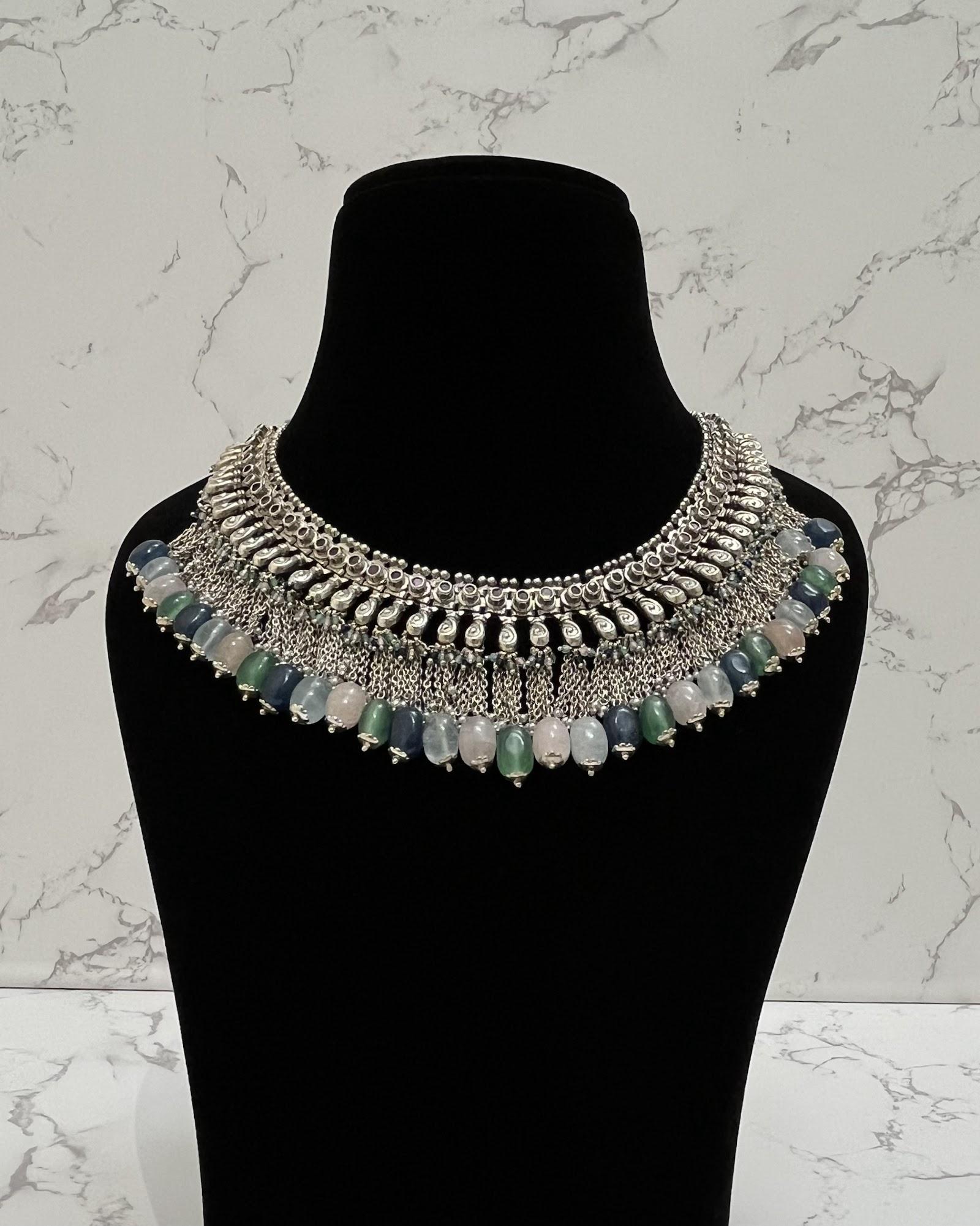 Multicolour Stone Necklace · 139 g, sterling silver