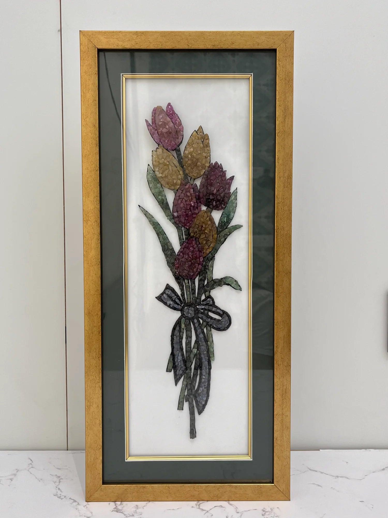 Silver Tulip Gemstones Painting, sterling silver