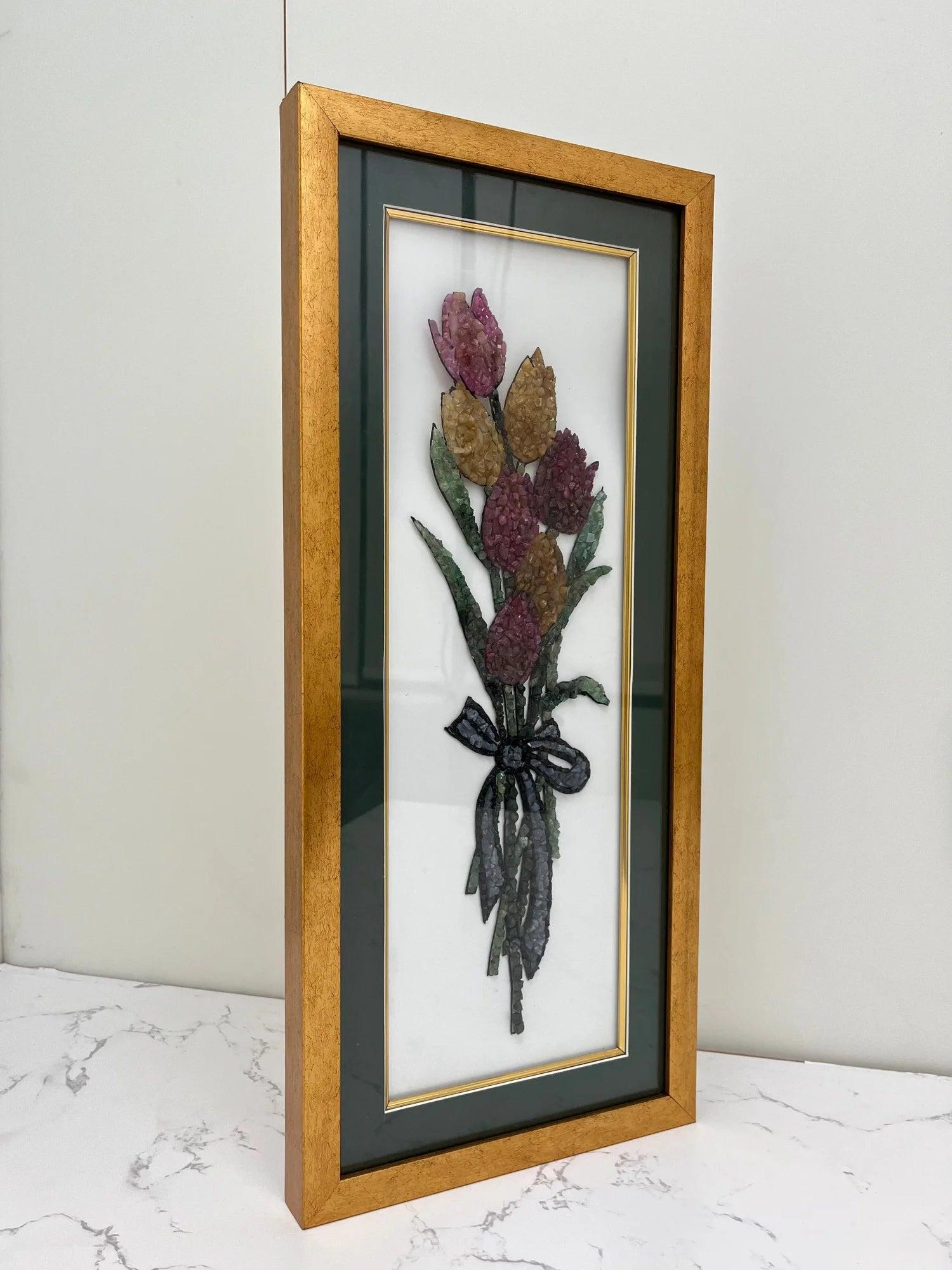 Silver Tulip Gemstones Painting, sterling silver