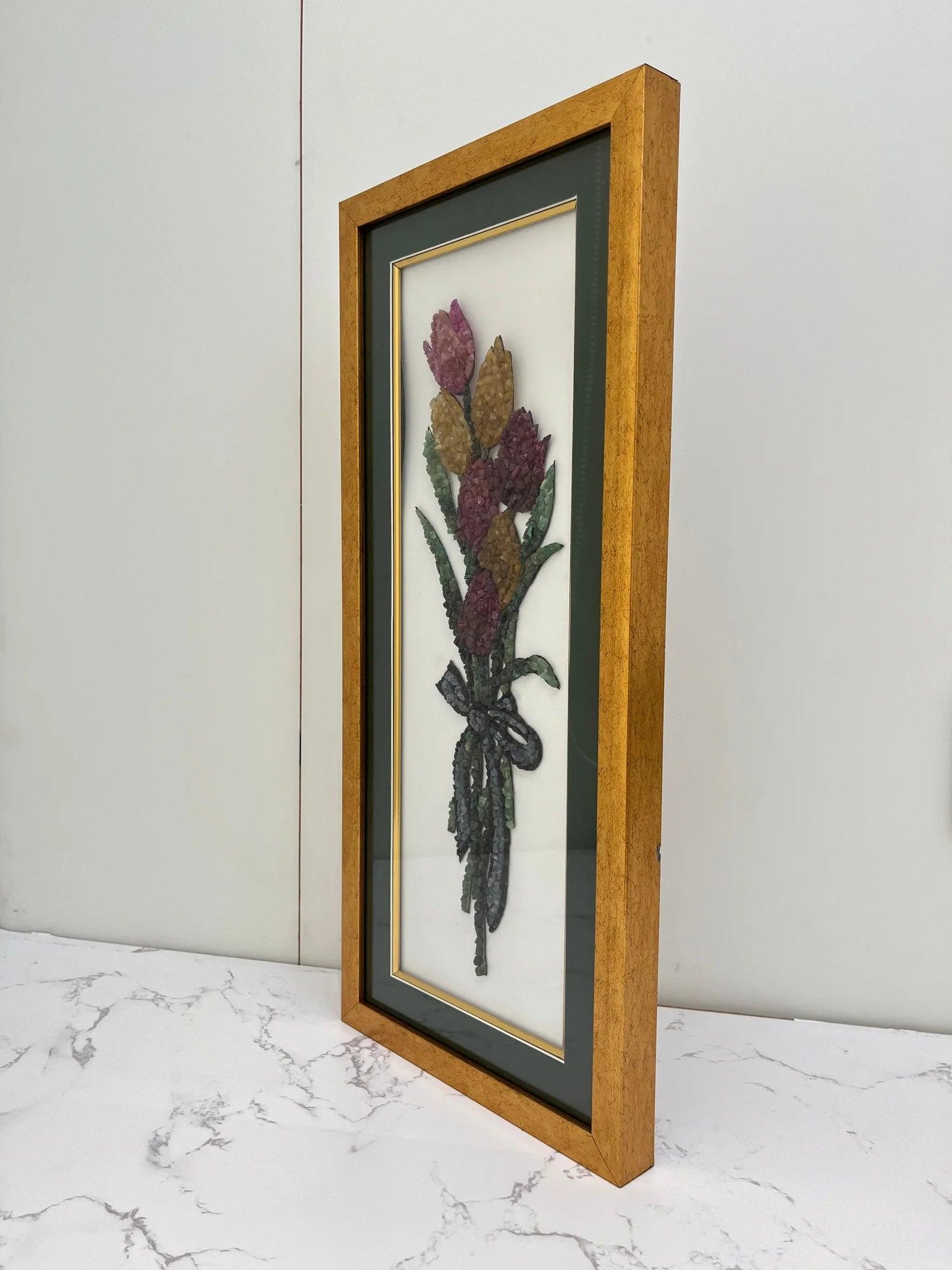 Silver Tulip Gemstones Painting, sterling silver