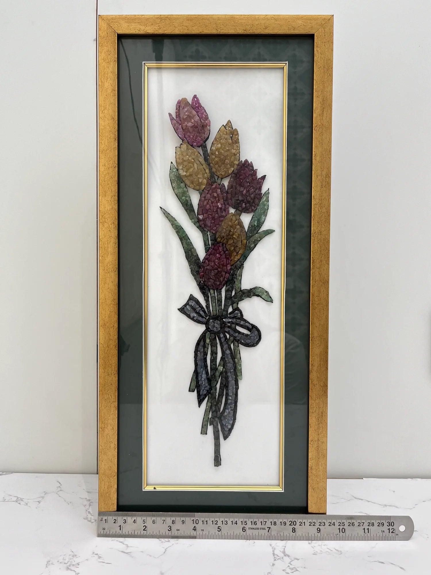 Silver Tulip Gemstones Painting, sterling silver