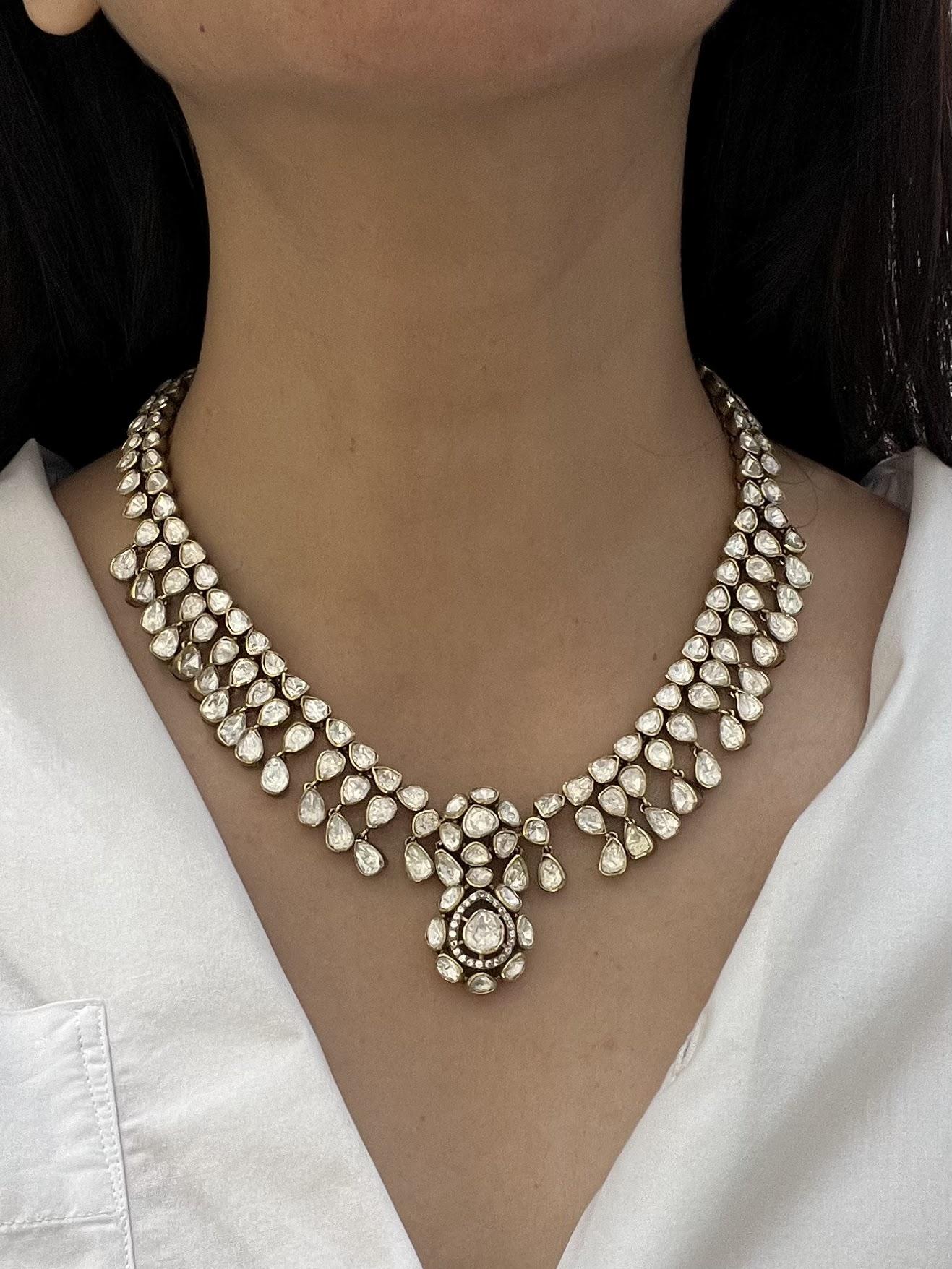 Moissanite Polki Necklace, sterling silver