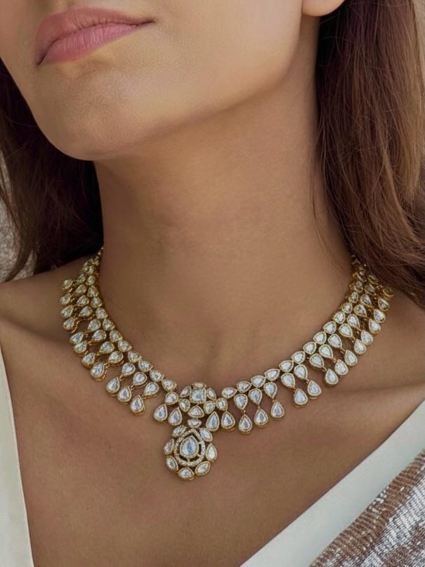 Moissanite Polki Necklace, sterling silver