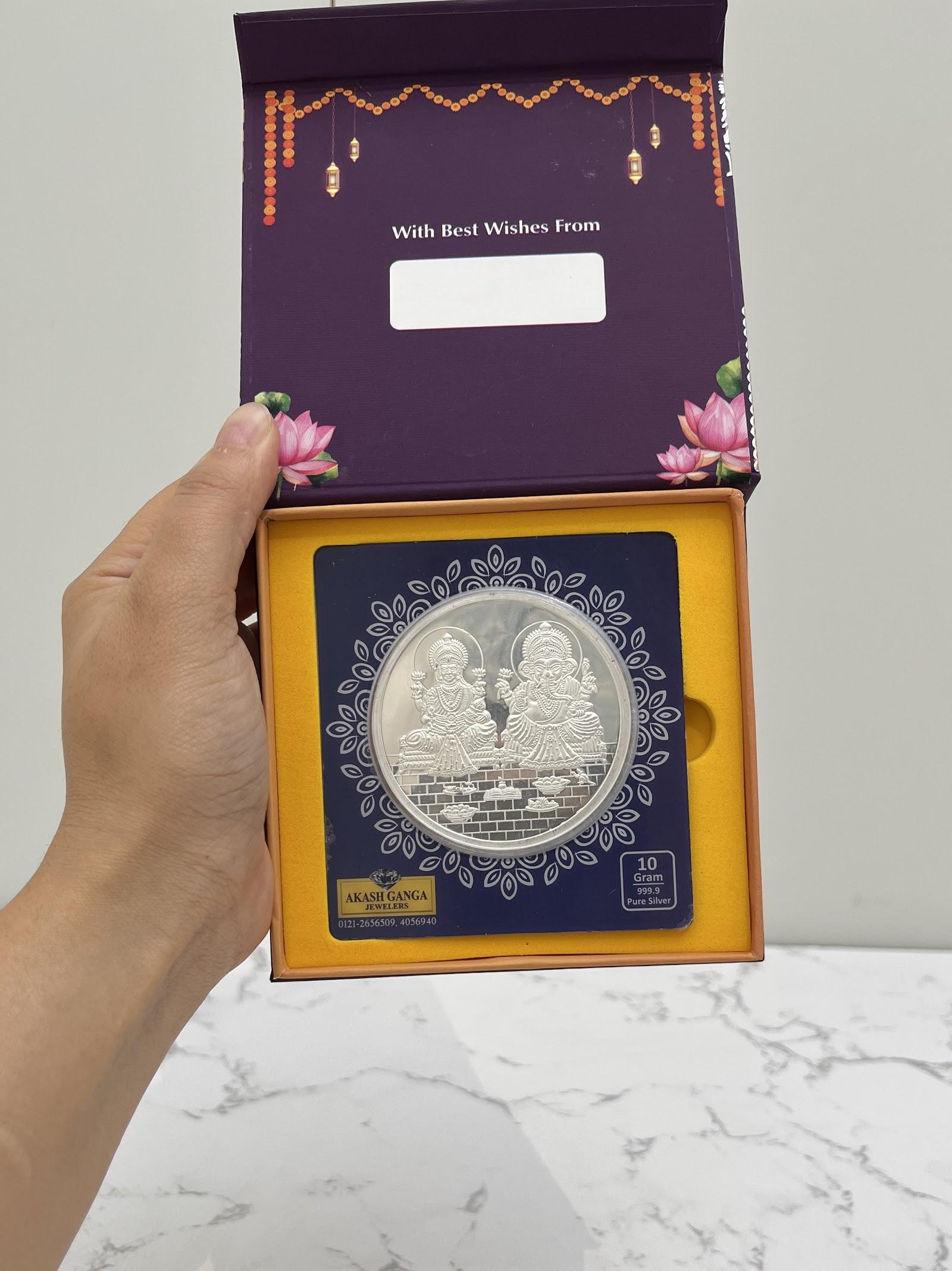 Silver Lakshmi Ganesh Coin · 5–10 g — 10 g