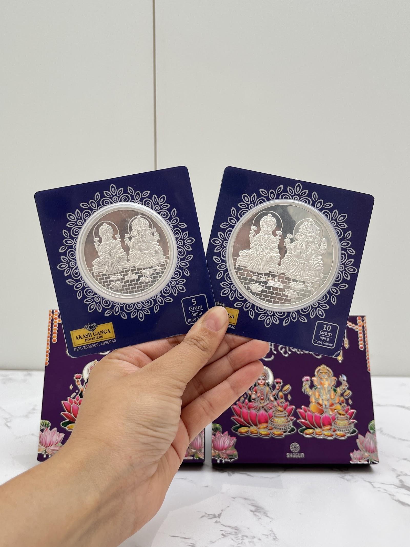 Silver Lakshmi Ganesh Coin · 5–10 g — 10 g
