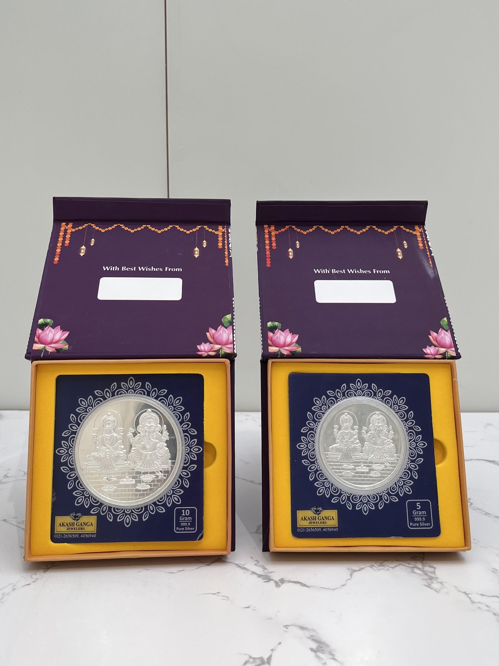 Silver Lakshmi Ganesh Coin · 5–10 g — 10 g