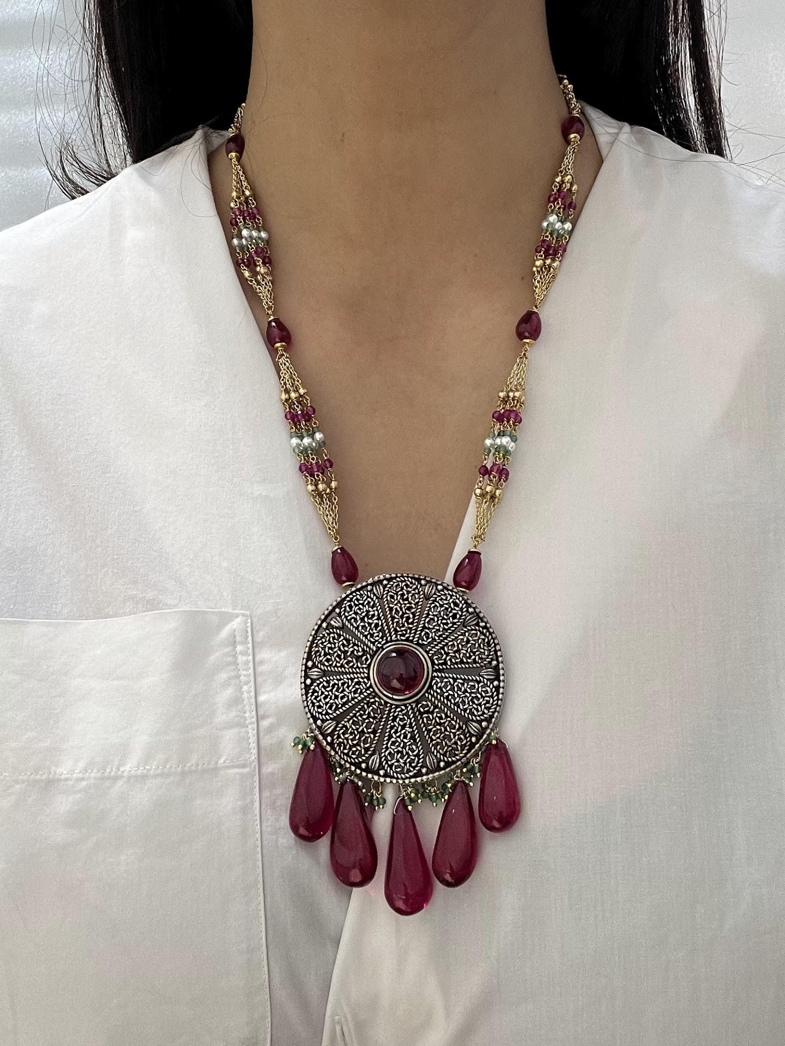 Polki Necklace, sterling silver