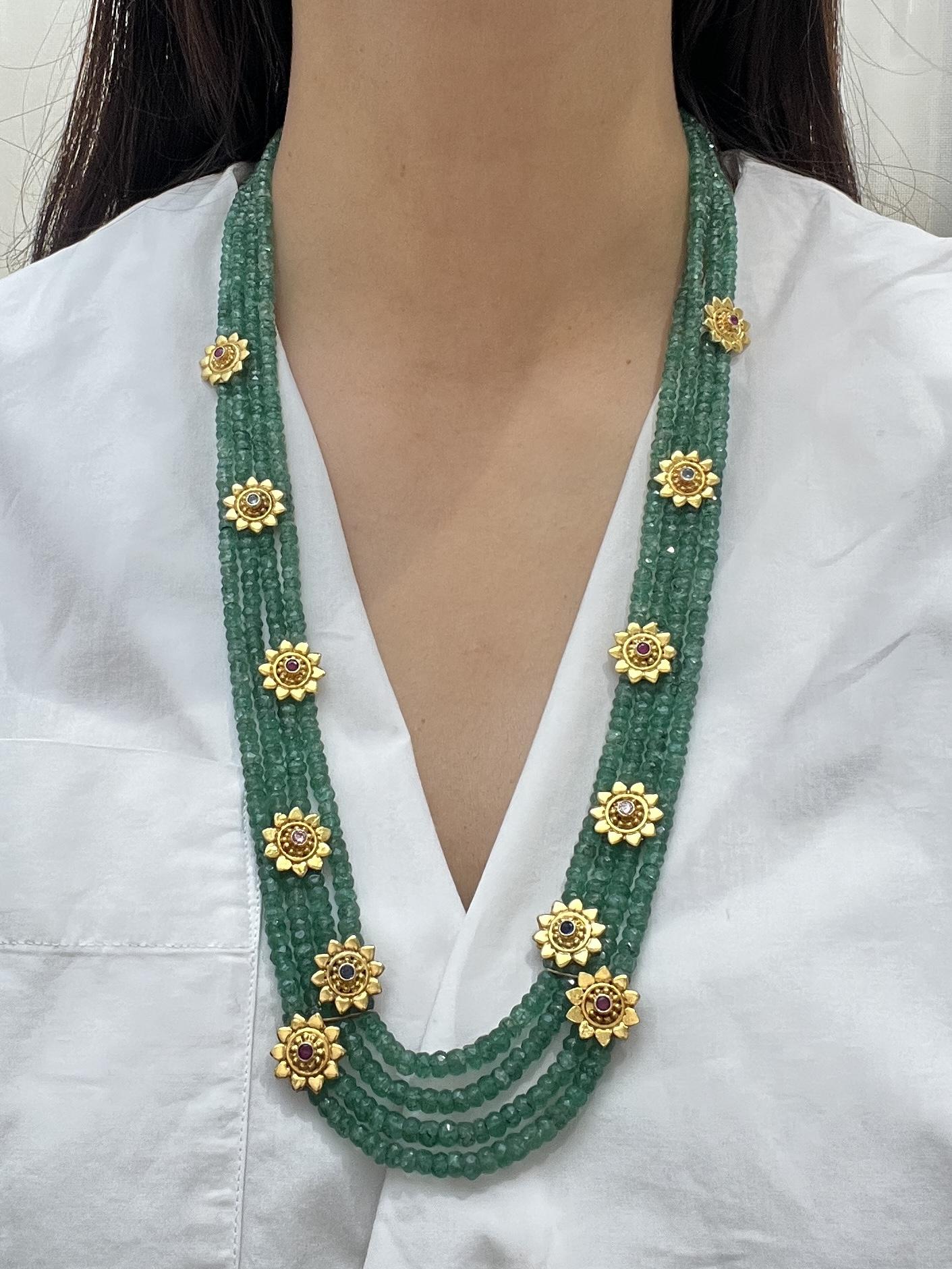 Green Beaded Necklace, sterling silver