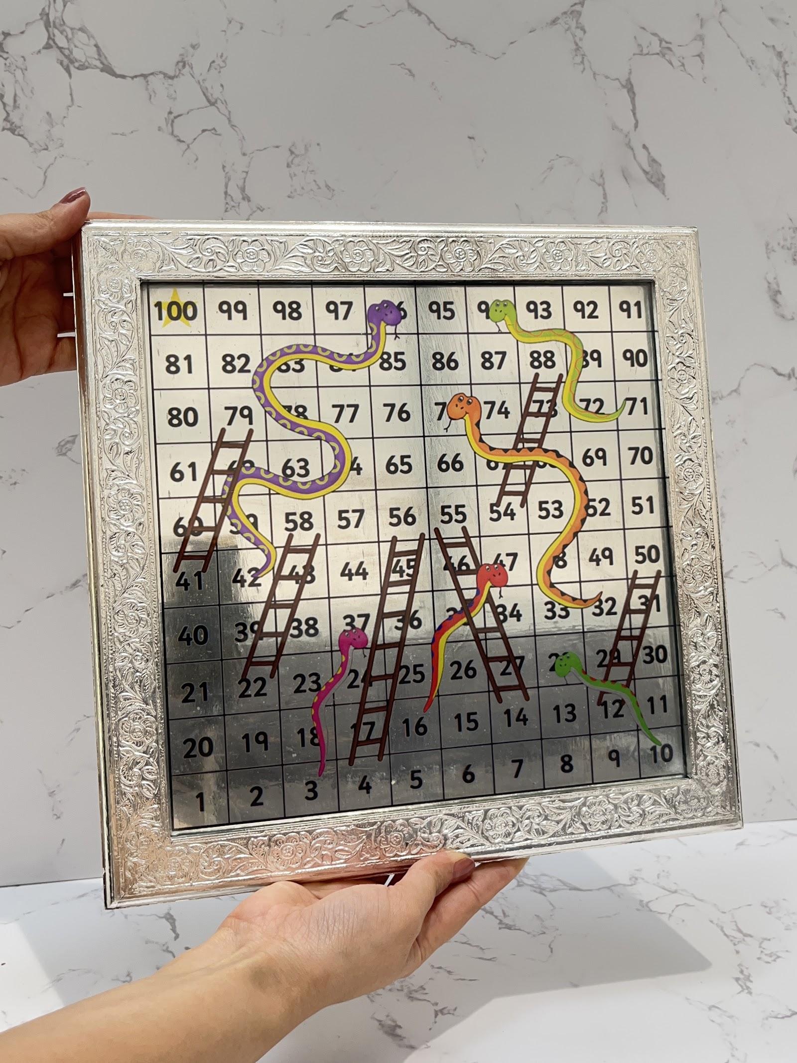 Silver Snake and Ladder Game Board, sterling silver