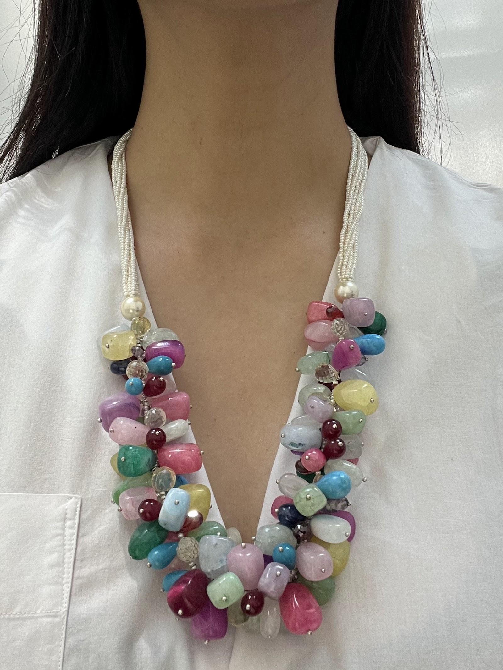 Multicolour Stone Necklace · 243 g, sterling silver