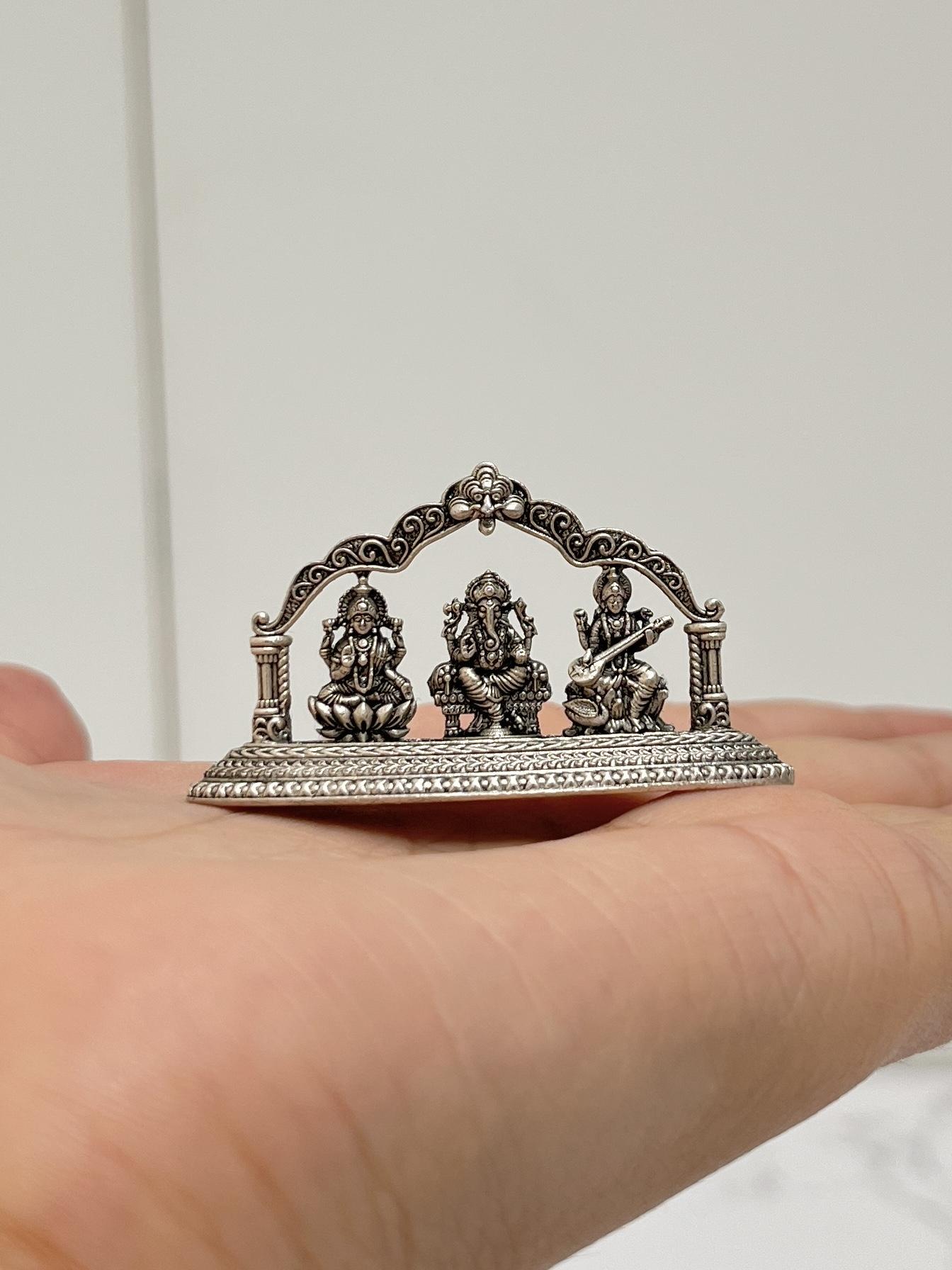 Silver Lakshmi Ganesh Saraswati Idol · 11 g, sterling silver