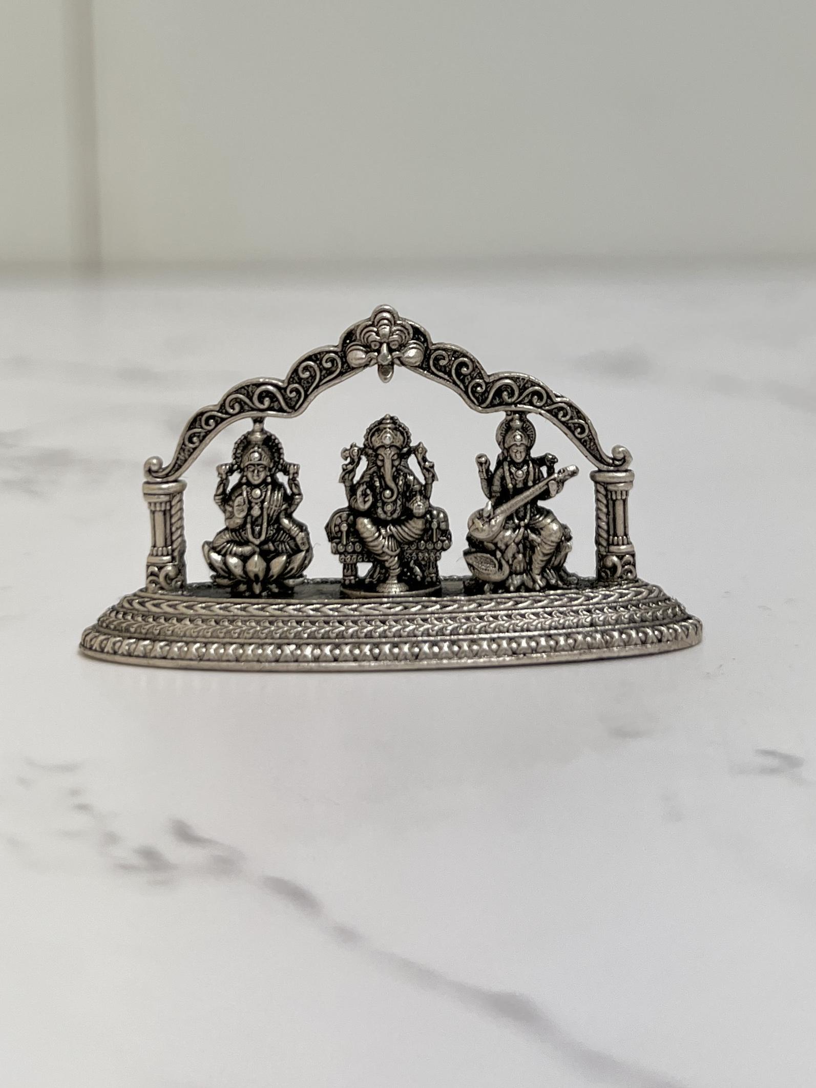 Silver Lakshmi Ganesh Saraswati Idol · 11 g, sterling silver
