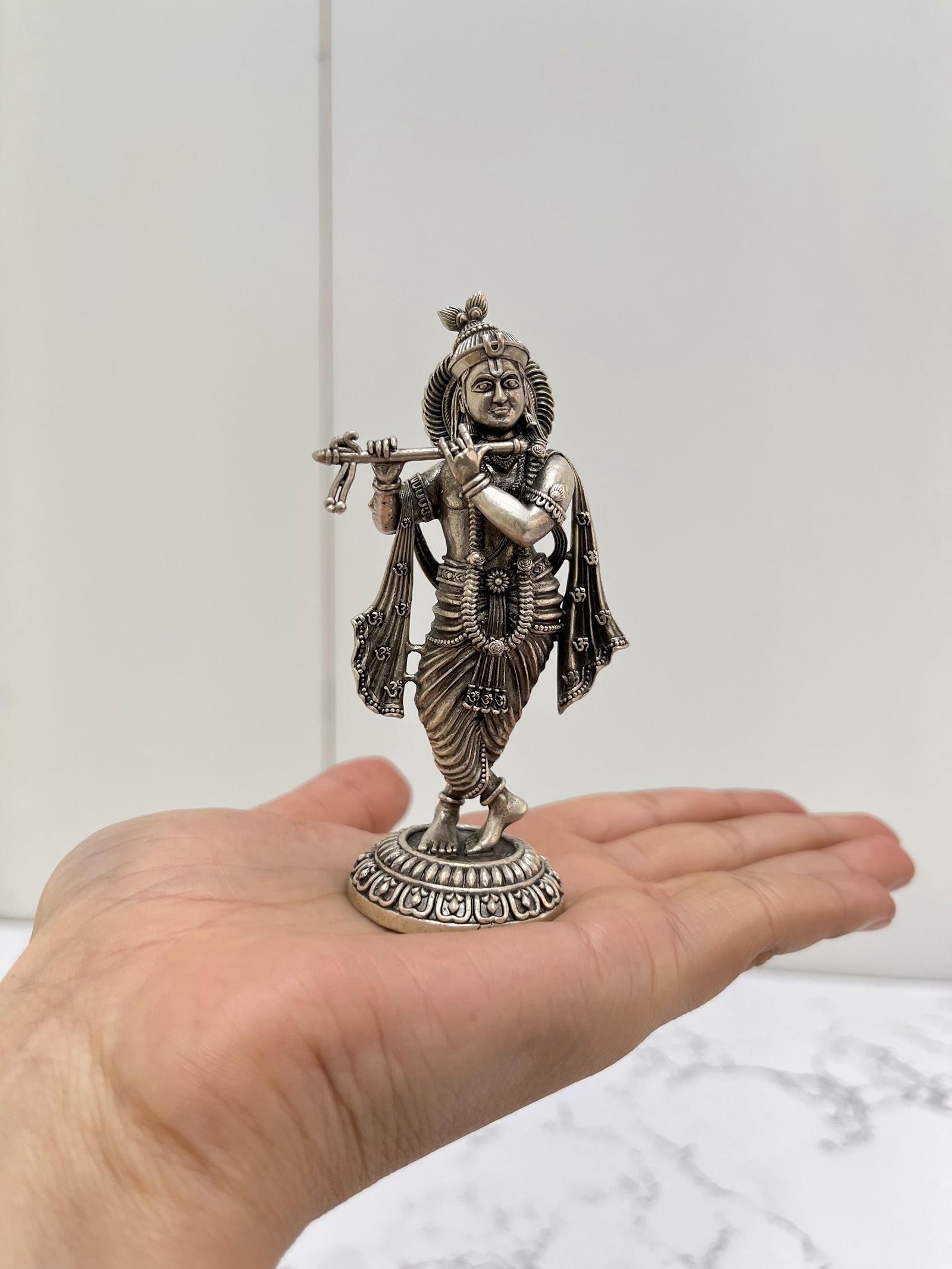 Silver Krishna Idol, sterling silver