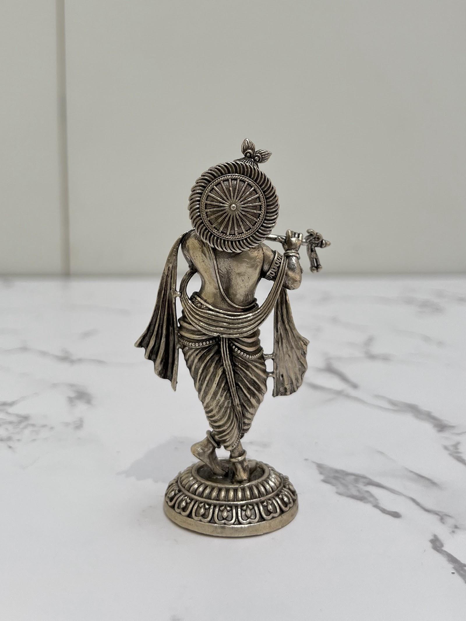 Silver Krishna Idol, sterling silver