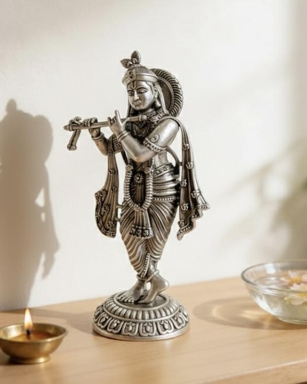Silver Krishna Idol, sterling silver