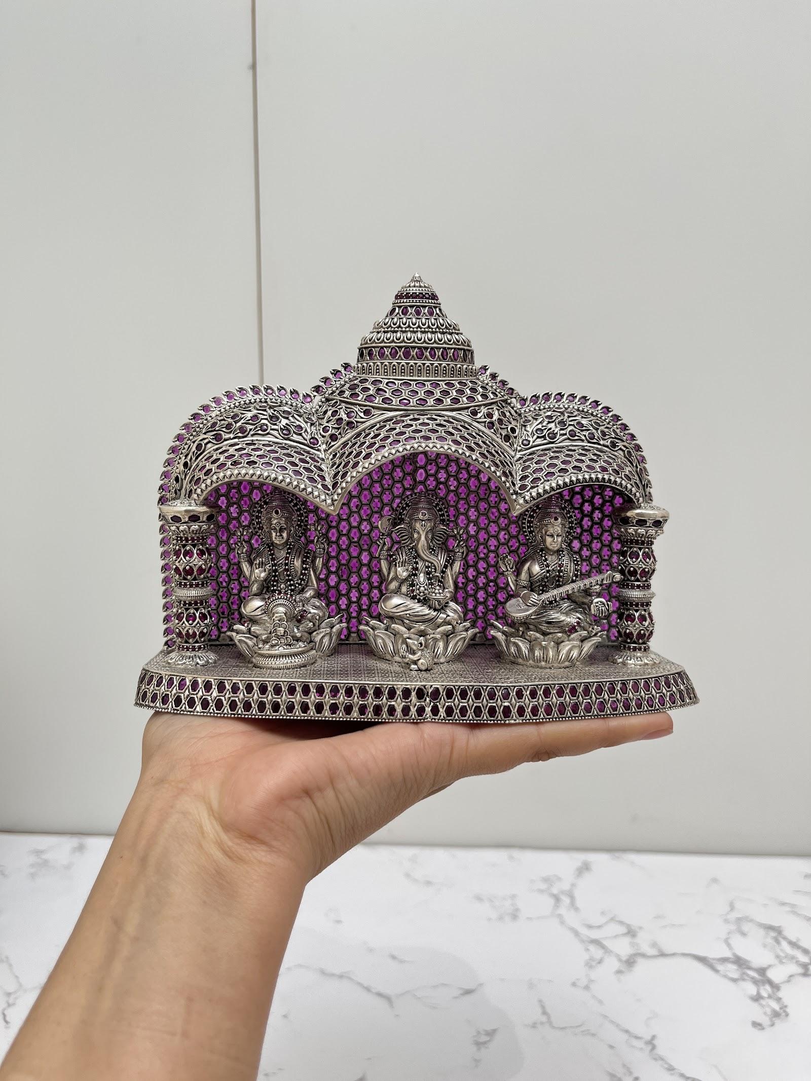 Silver Lakshmi Ganesh Saraswati Idol · 85 g, sterling silver