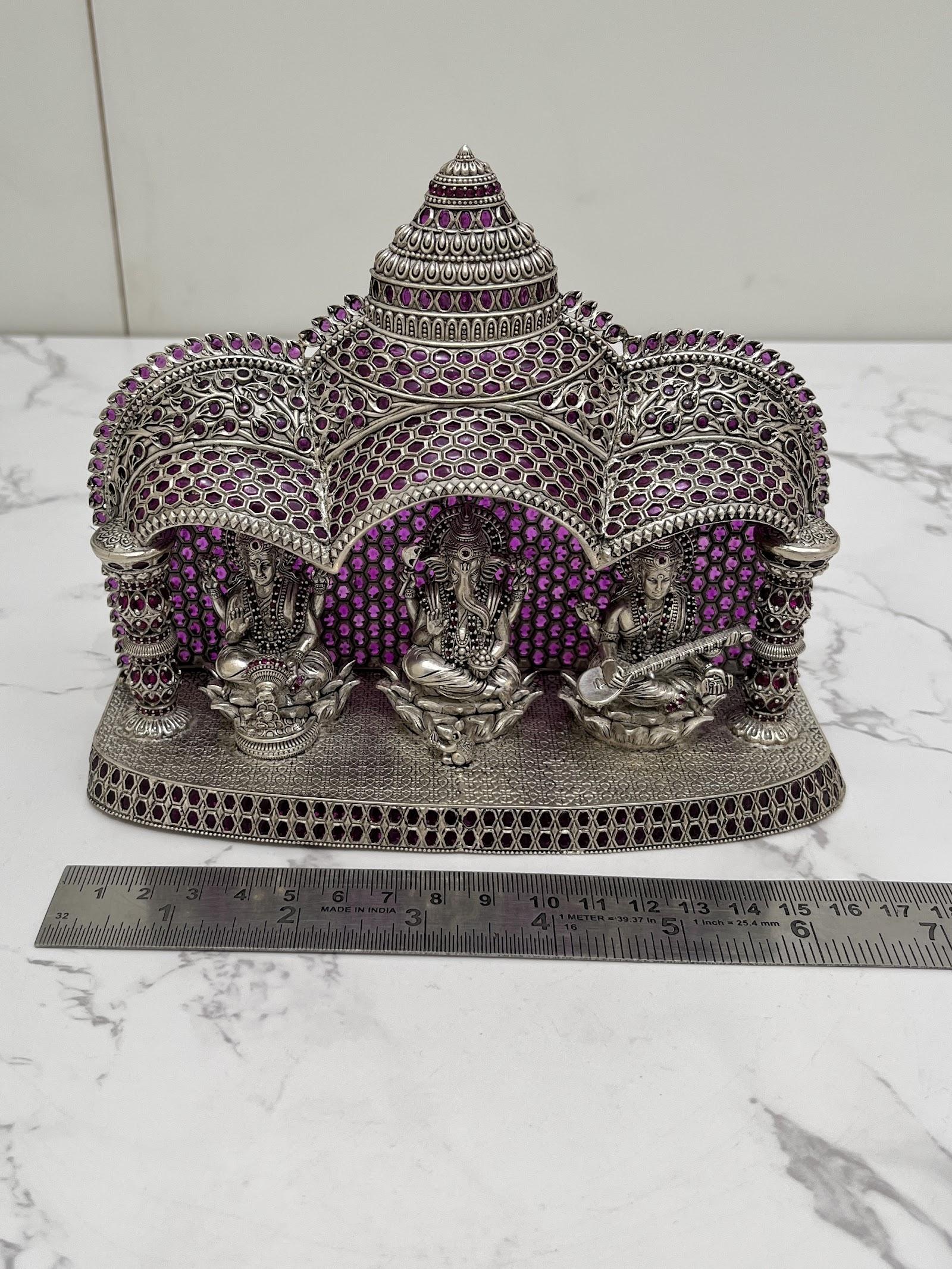 Silver Lakshmi Ganesh Saraswati Idol · 85 g, sterling silver