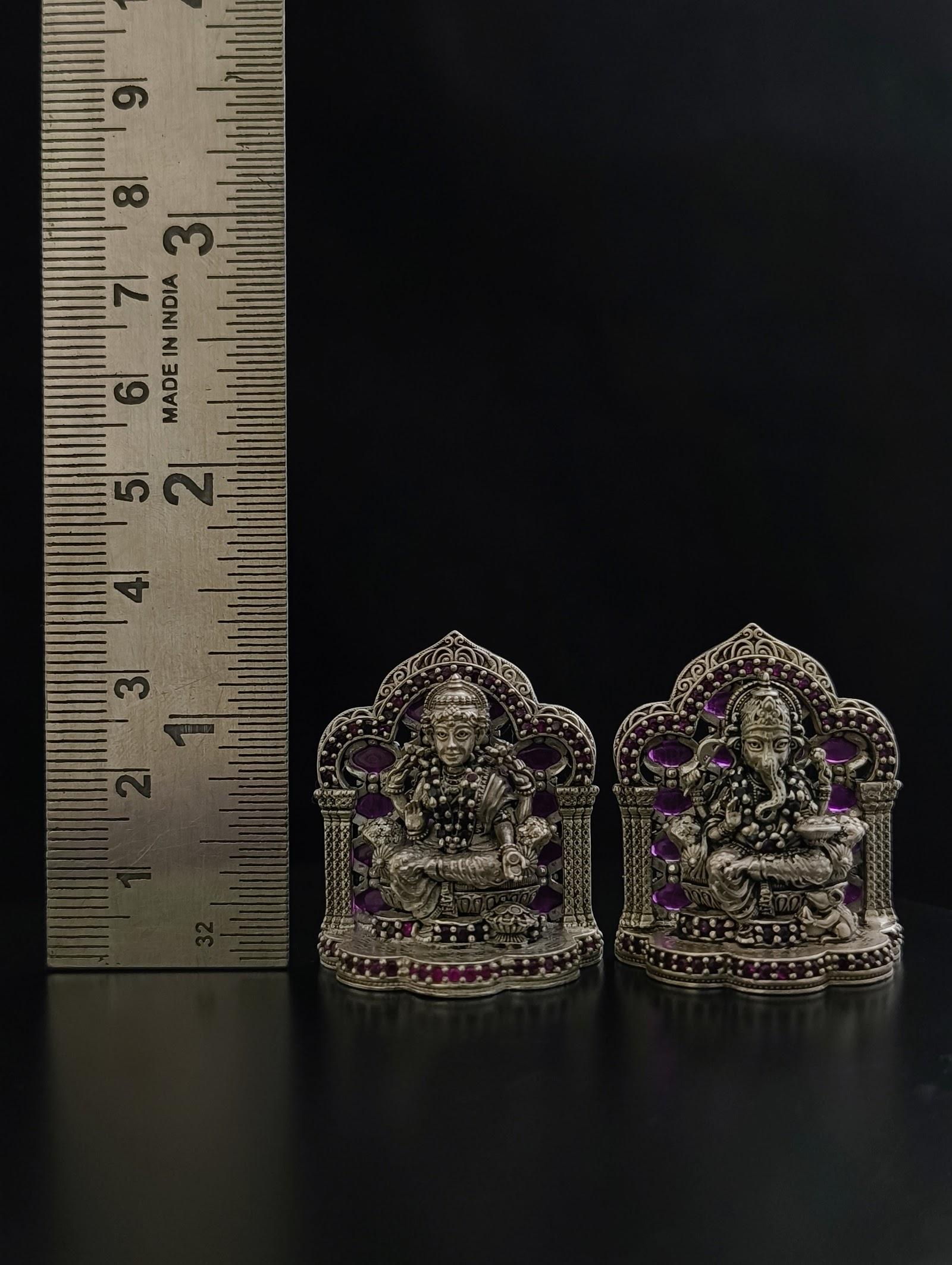 Silver Lakshmi Ganesh Idol Pair with Jaali Arch, sterling silver