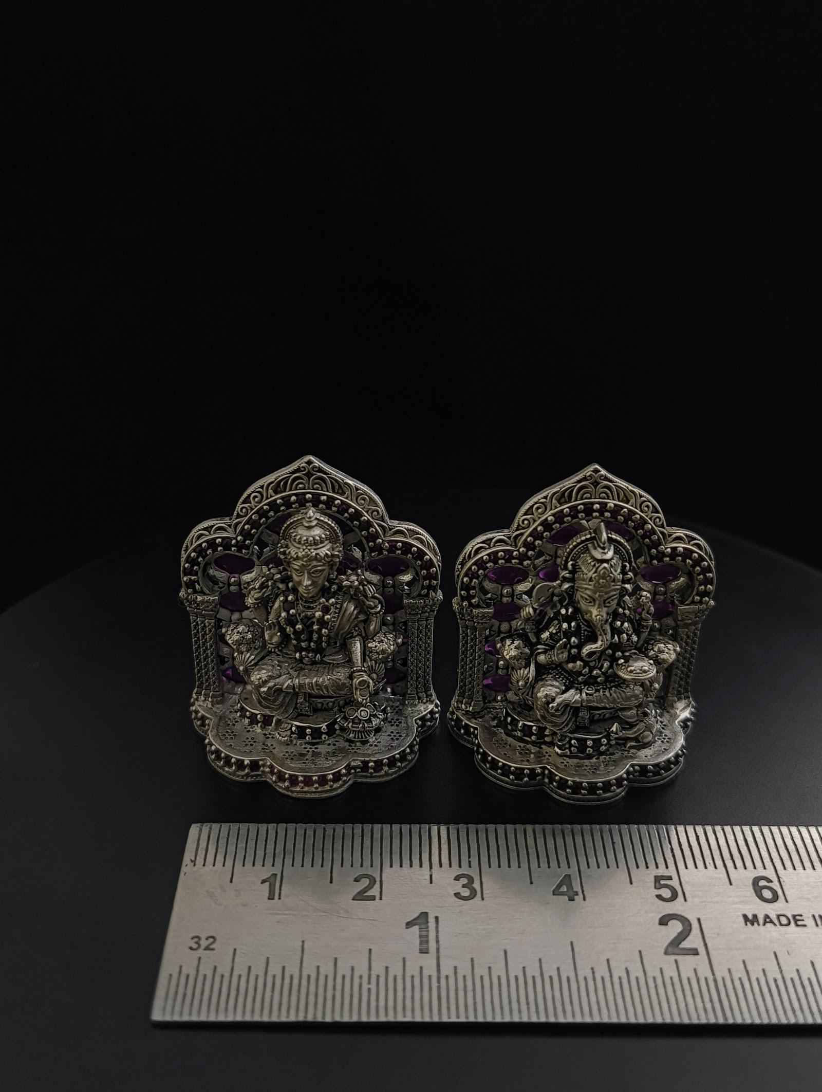 Silver Lakshmi Ganesh Idol Pair with Jaali Arch, sterling silver