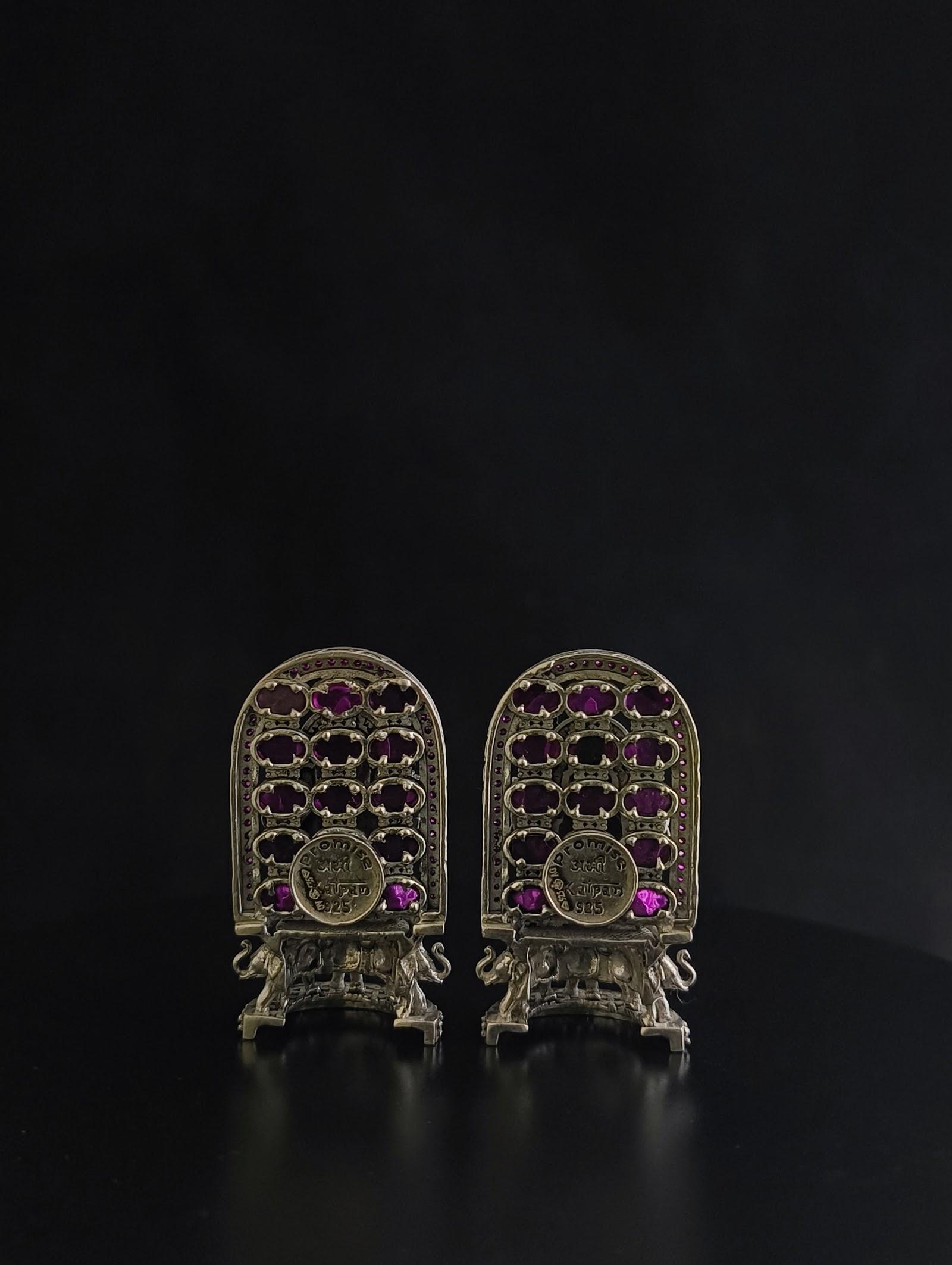 Silver Lakshmi Ganesh Idol Pair with Jaali Arch, sterling silver