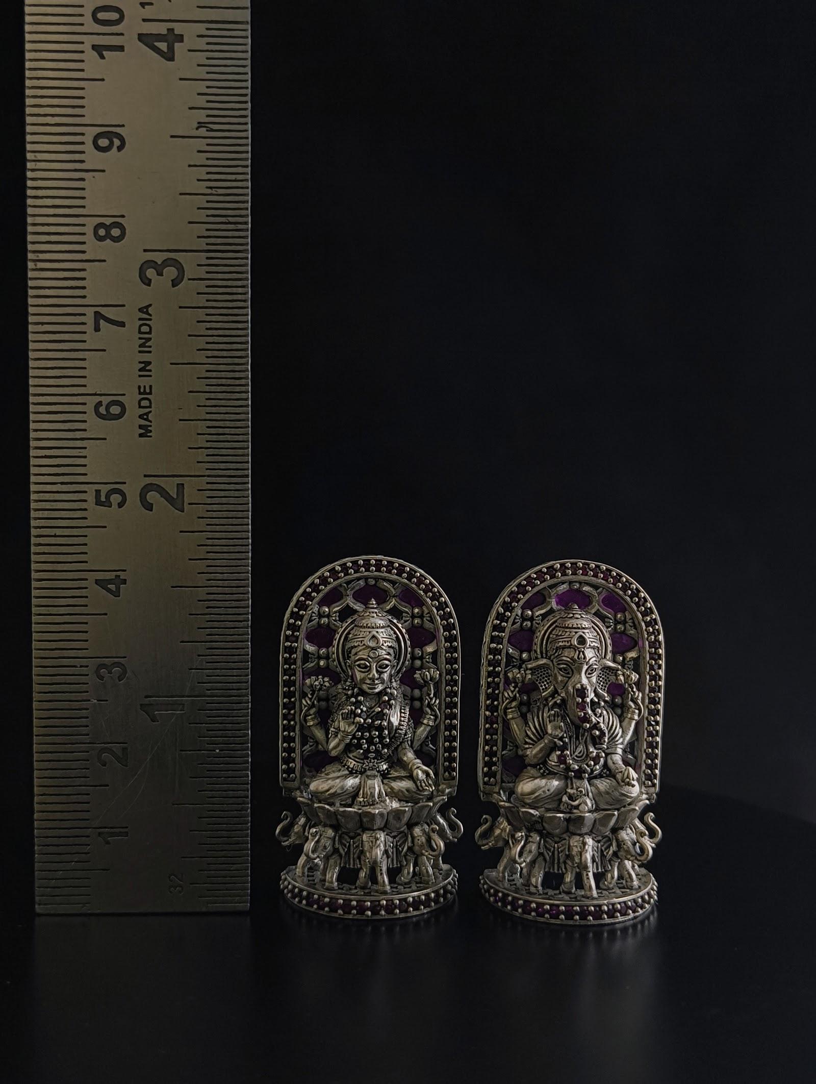 Silver Lakshmi Ganesh Idol Pair with Jaali Arch, sterling silver