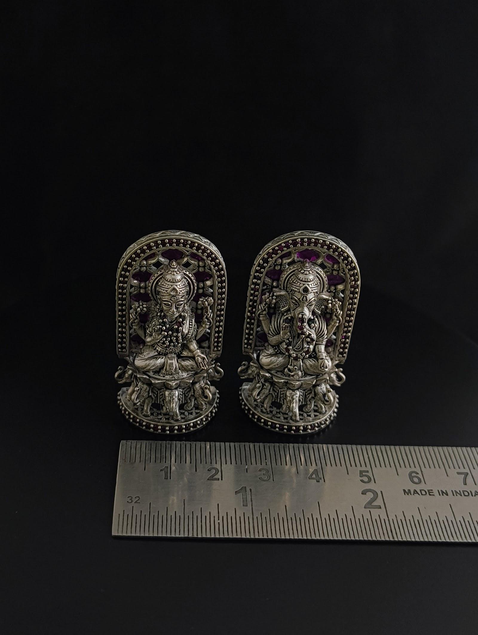 Silver Lakshmi Ganesh Idol Pair with Jaali Arch, sterling silver