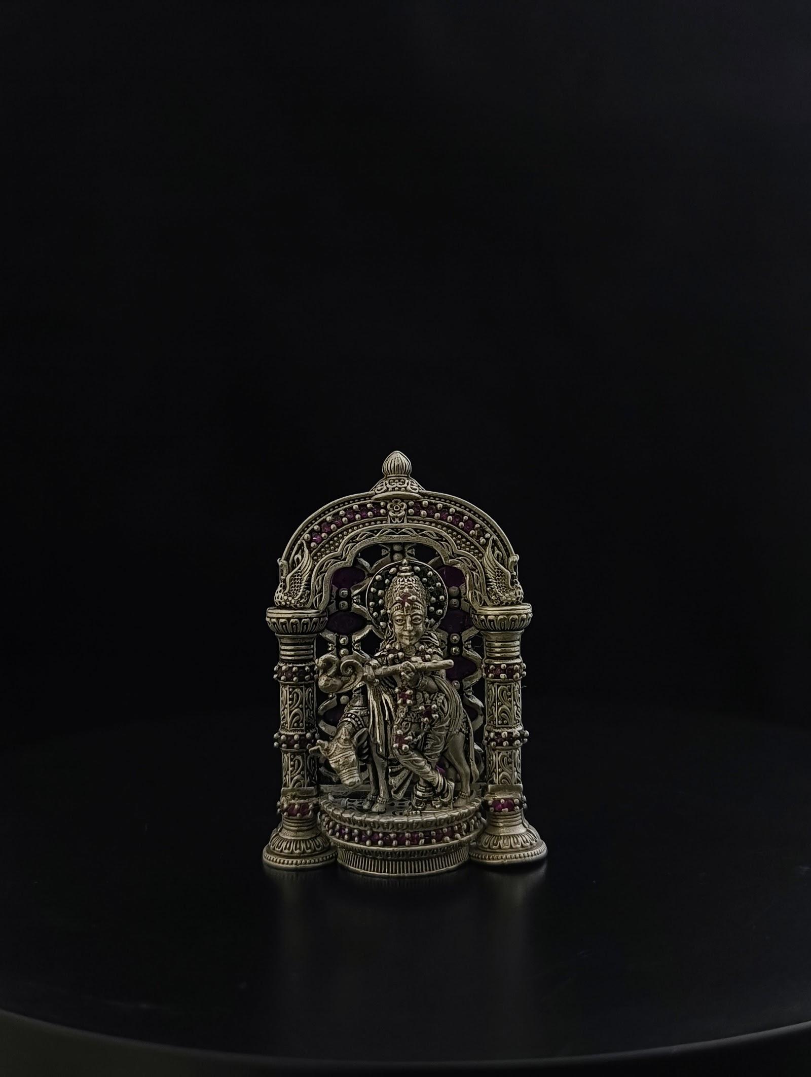 Silver Krishna Idol, sterling silver