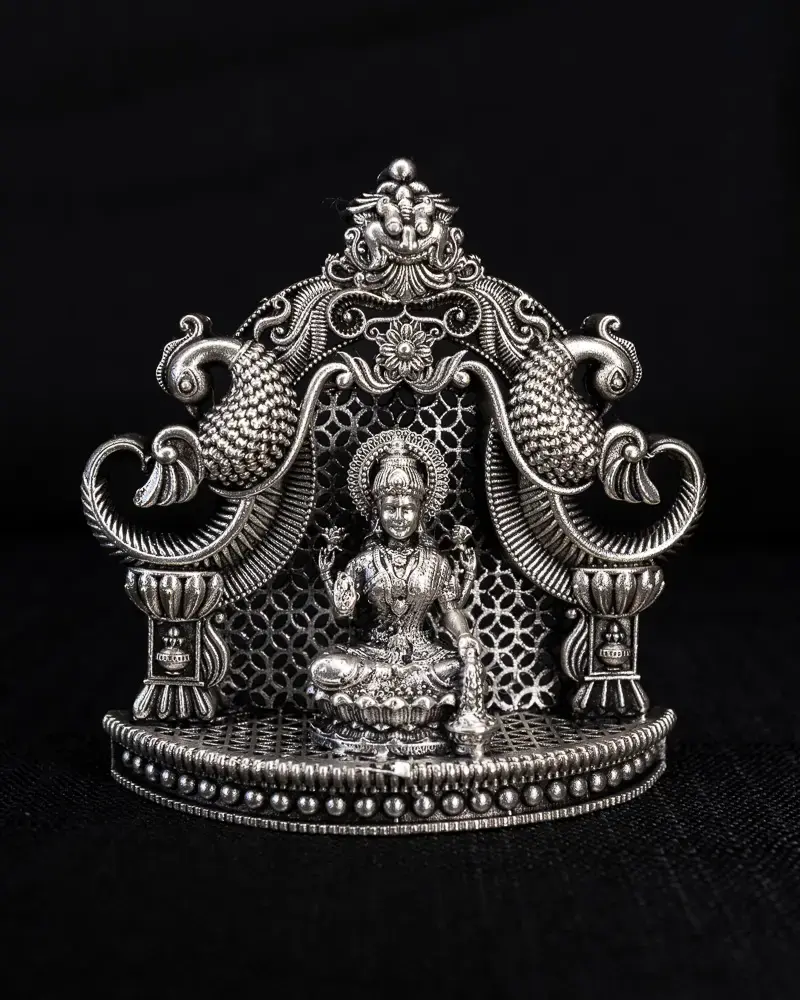 Lakshmi & Ganesh with Peacock Arch, in silver