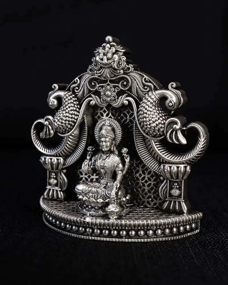 Lakshmi & Ganesh with Peacock Arch, in silver