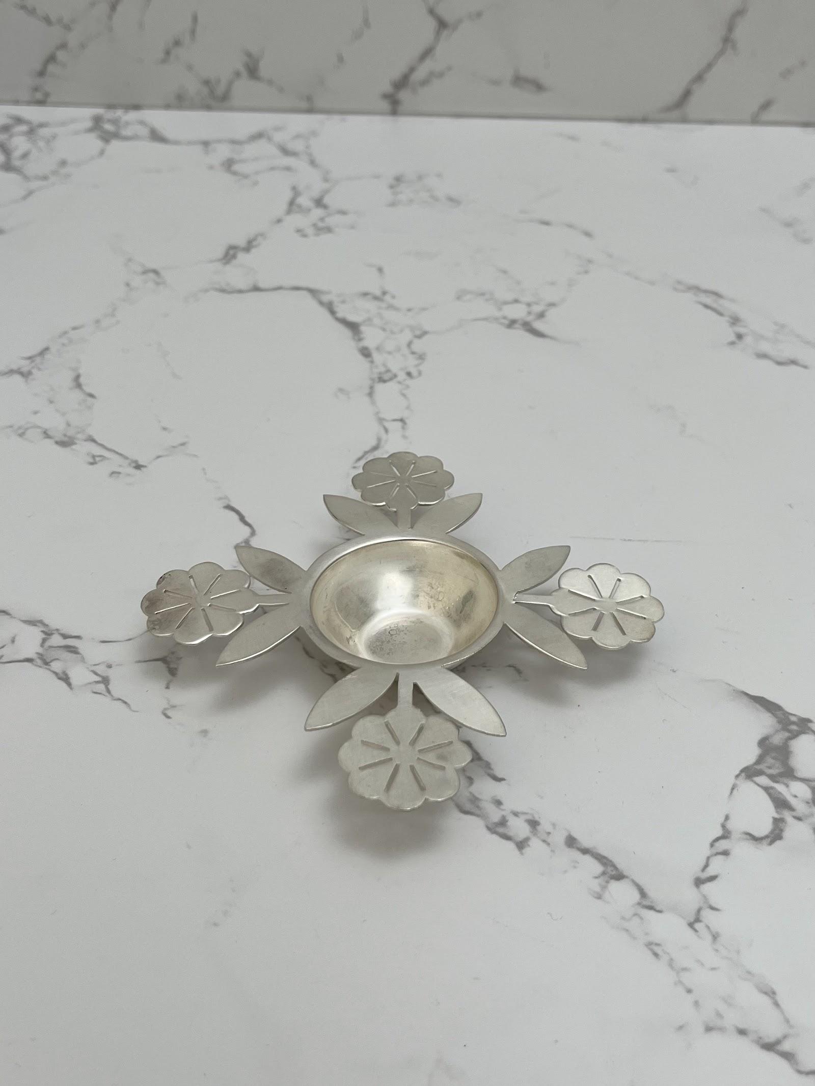 Silver Floral Diya, sterling silver