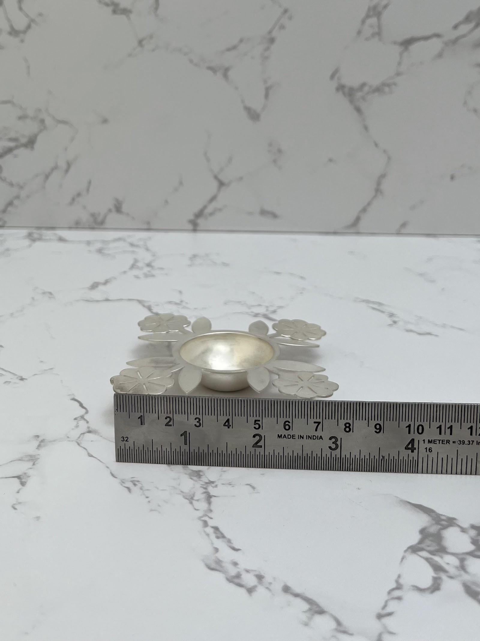 Silver Floral Diya, sterling silver