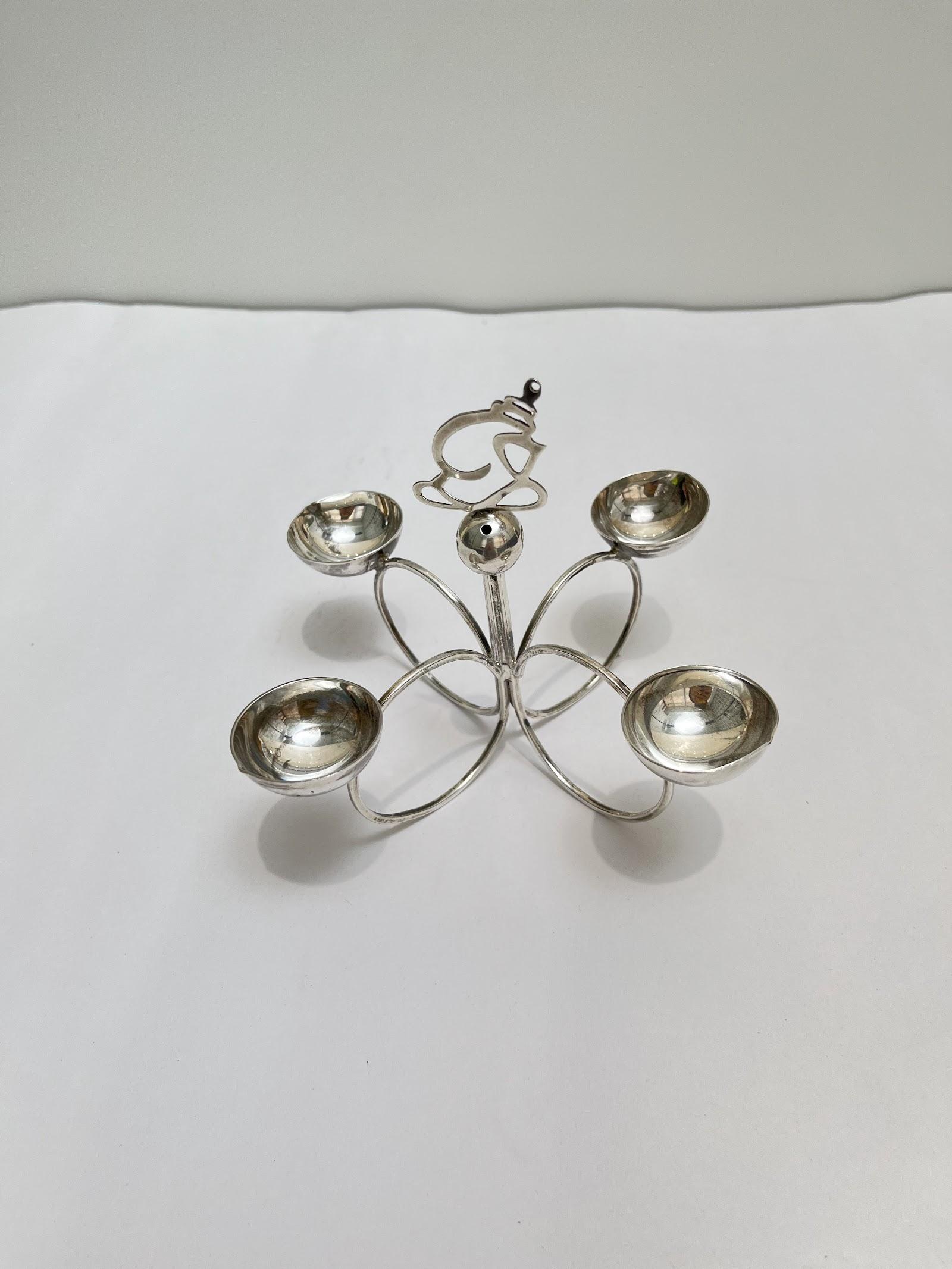 Silver Four Wick Diya, sterling silver