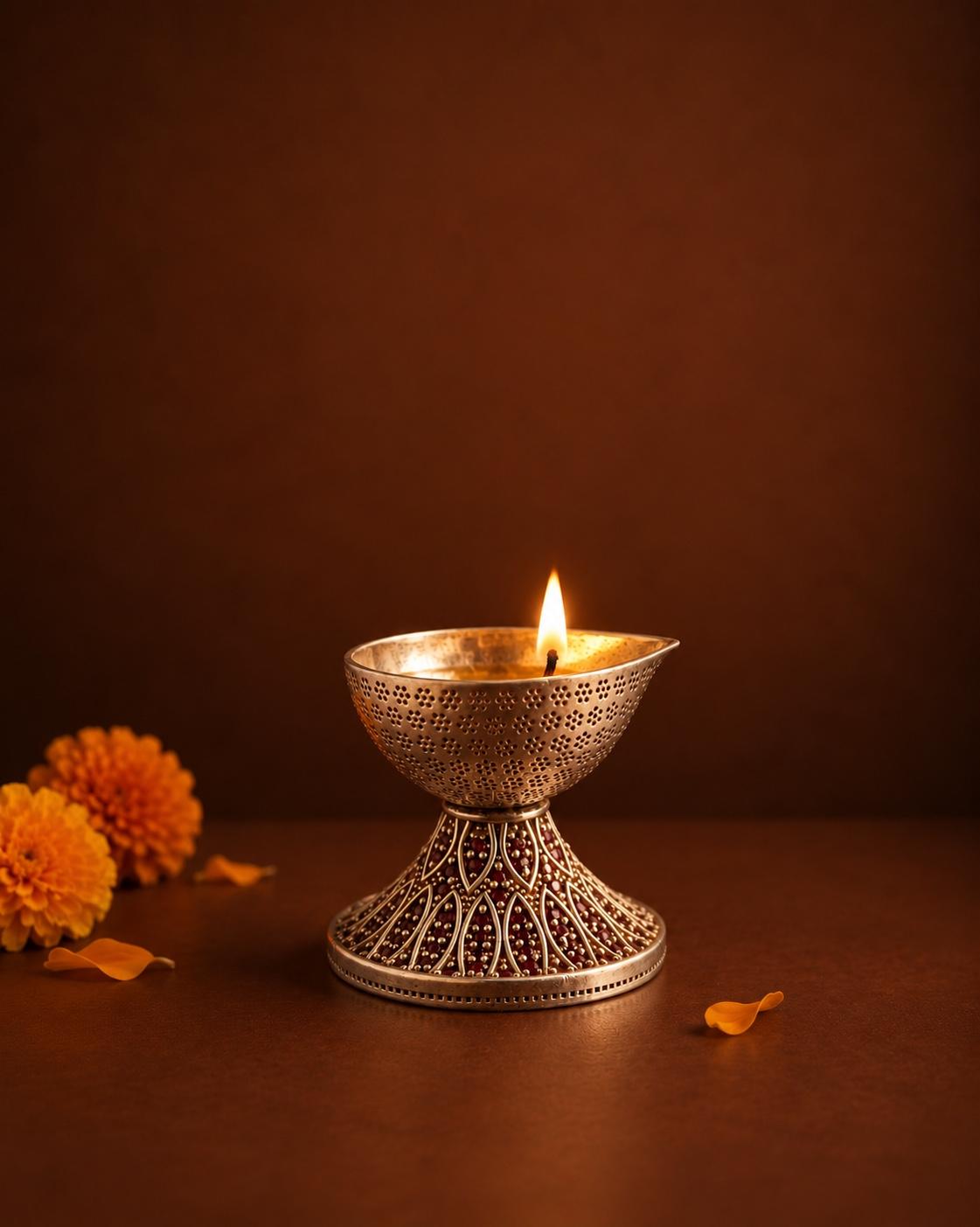 Silver Jaali Diya, sterling silver