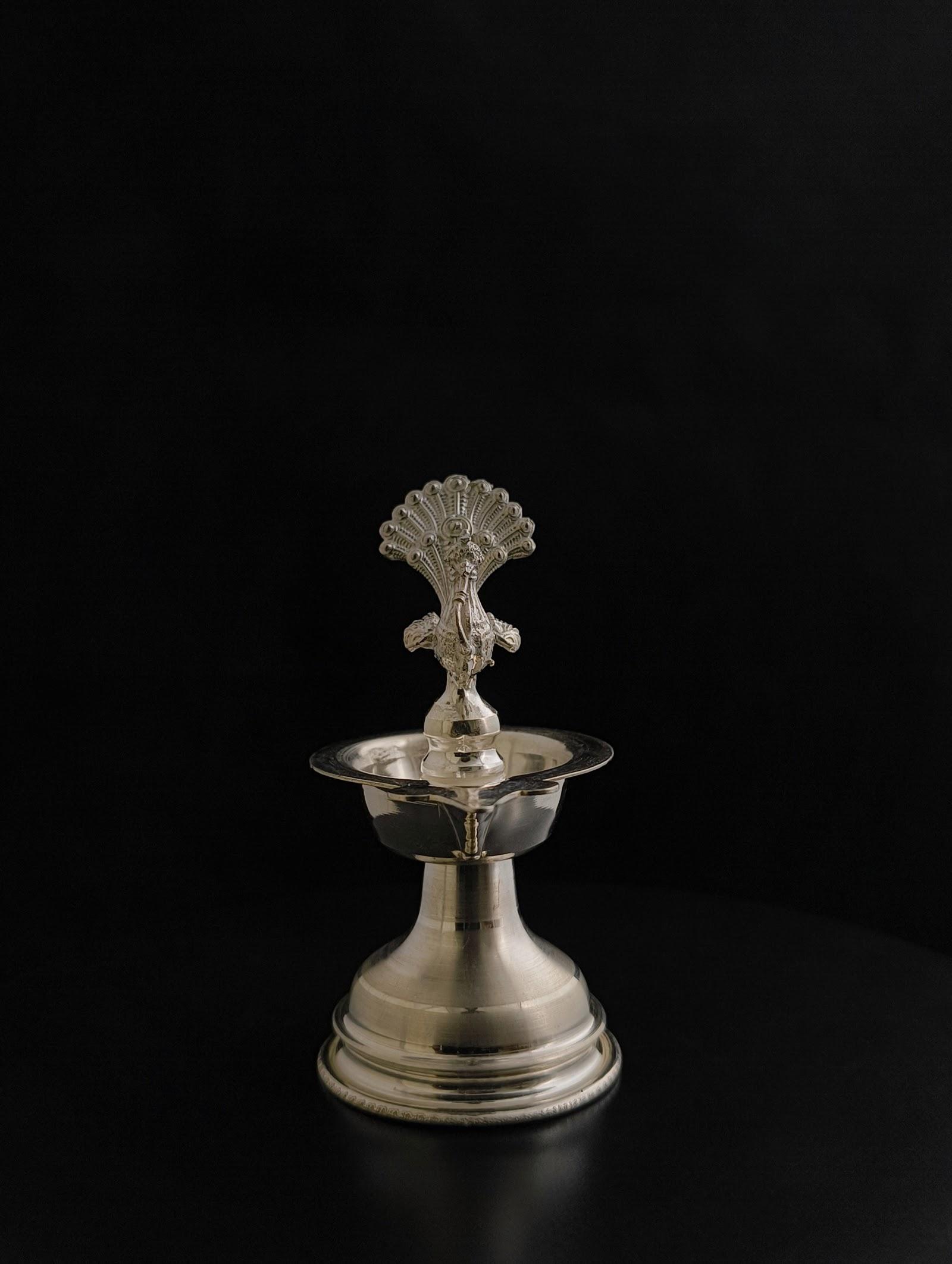 Silver Peacock Diya, sterling silver