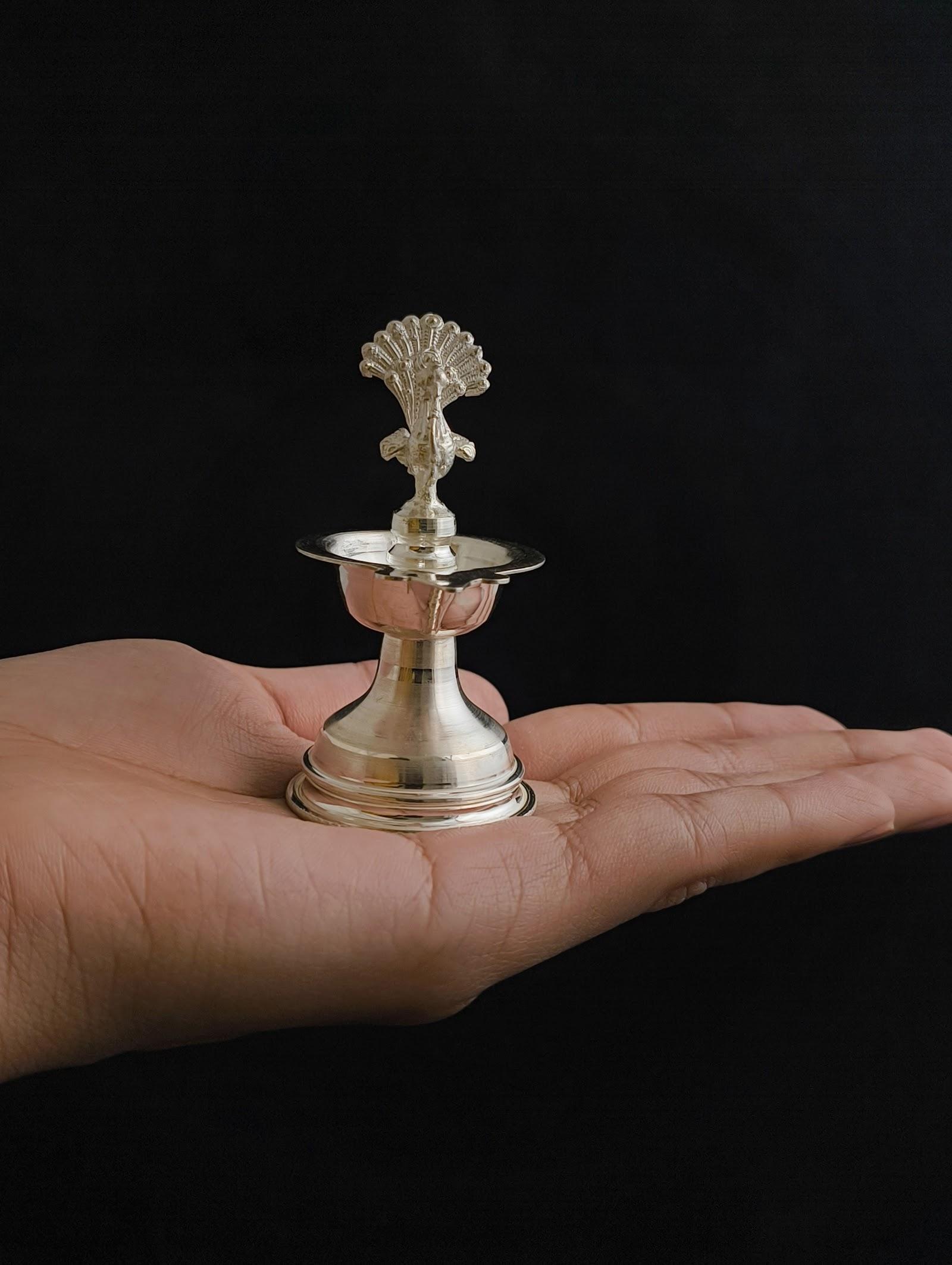 Silver Peacock Diya, sterling silver
