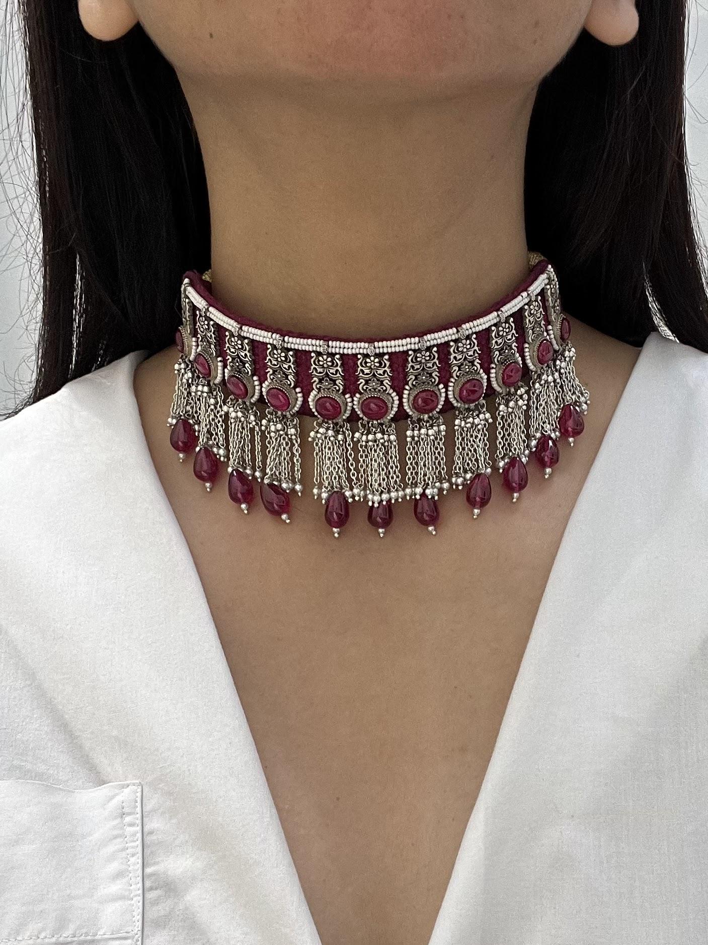 Pink Choker Necklace, sterling silver