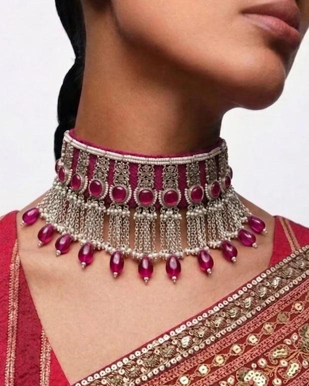 Pink Choker Necklace, sterling silver
